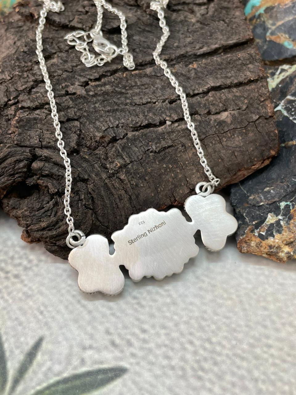 Handmade Sterling Silver Kingman Turquoise Necklace "Signed Nizhoni"