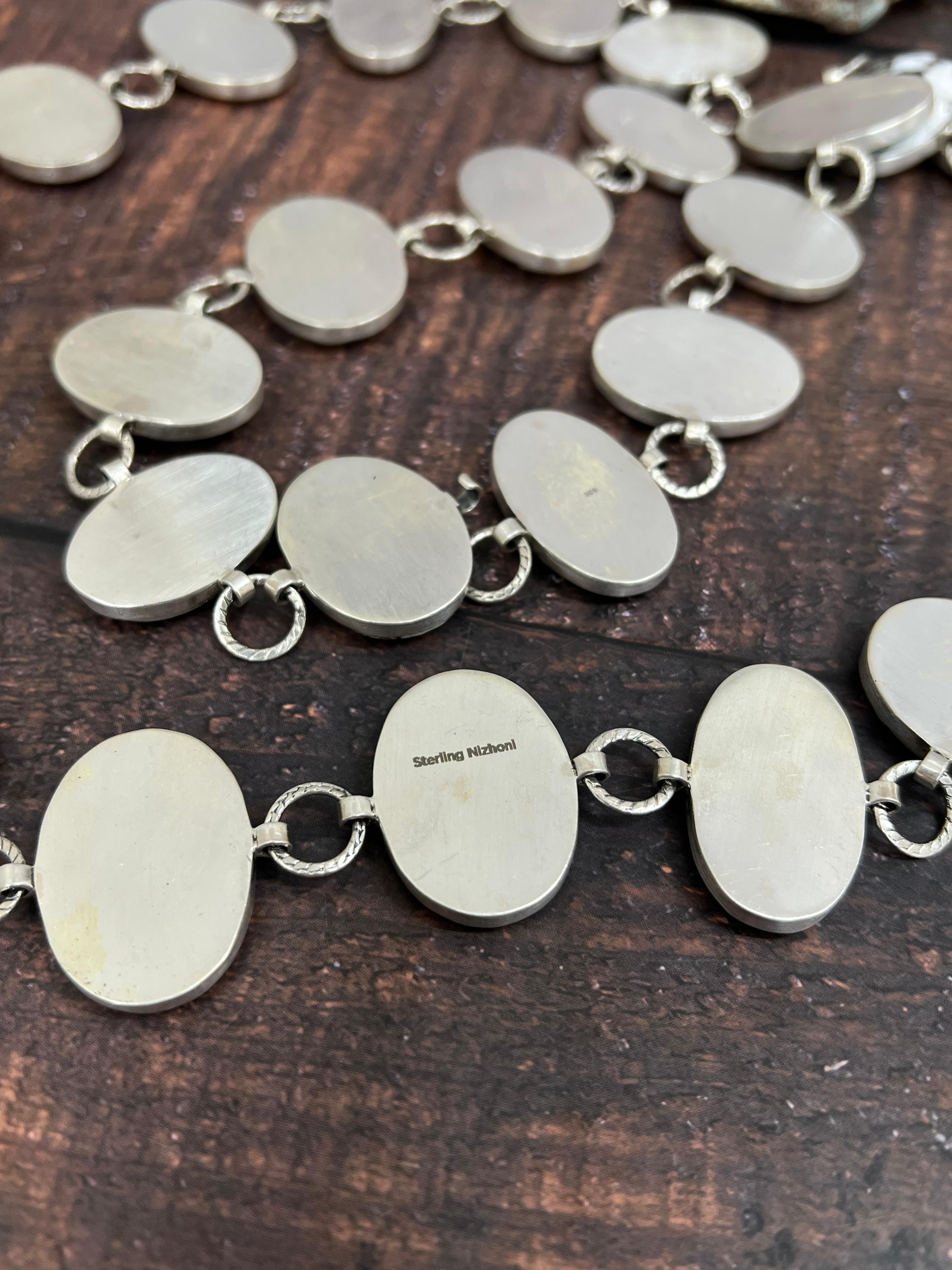 Handmade Sterling Silver White Buffalo with Peacock Dahlia Belt with Signed Nizhoni