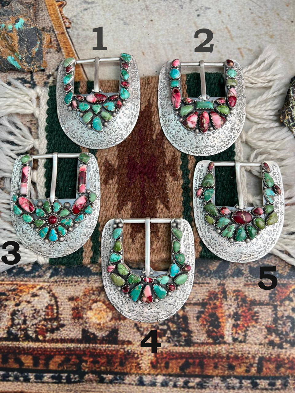 Handmade Sterling Silver Dahlia Rose with Emerald Valley Turquoise Buckle "Signed Nizhoni"