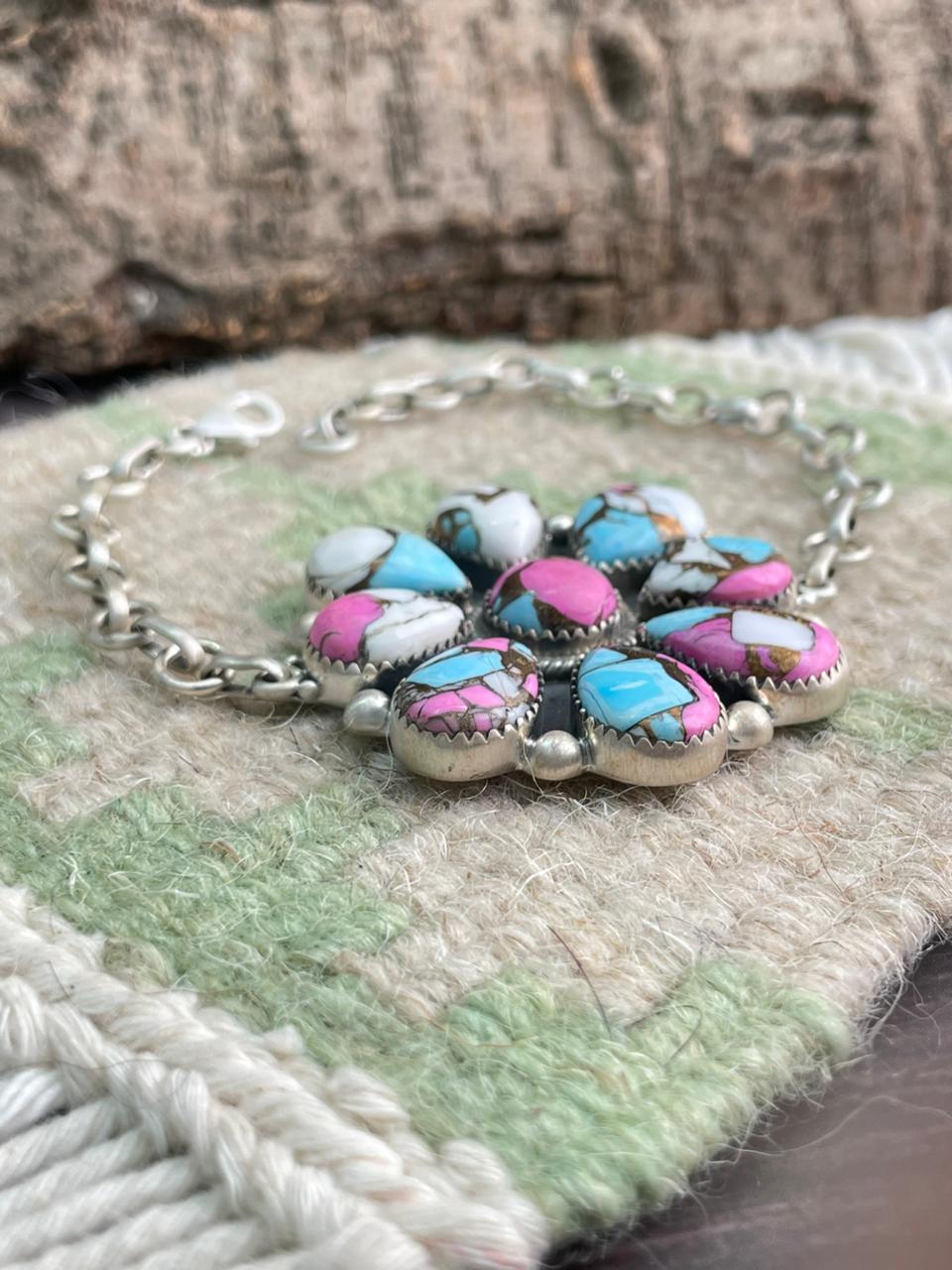 Handmade Sterling Silver Cotton Candy Chain Bracelet "Signed Nizhoni"