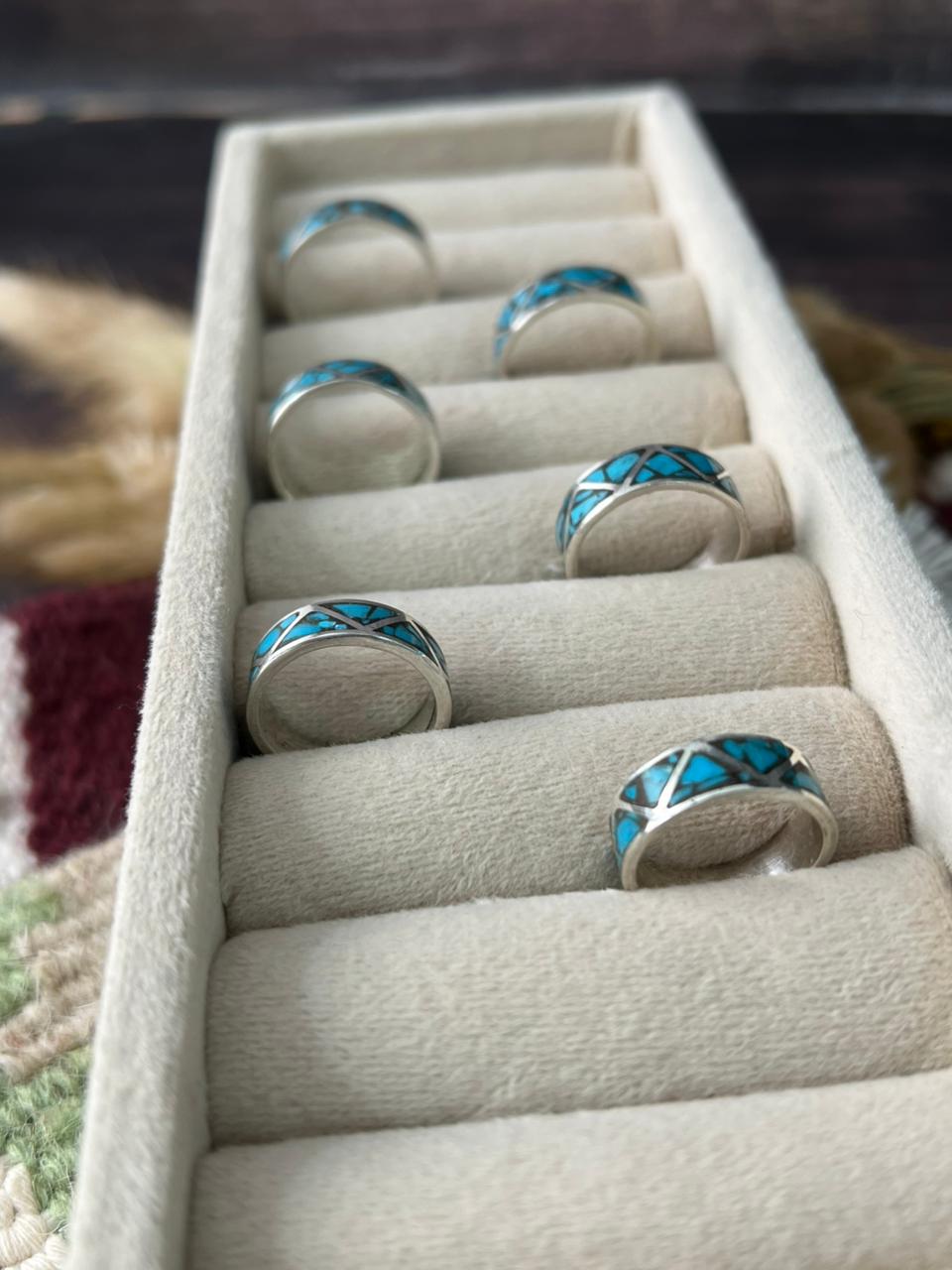 Handmade Sterling Silver Blue Turquoise INLAY BAND Ring "Signed Nizhoni"