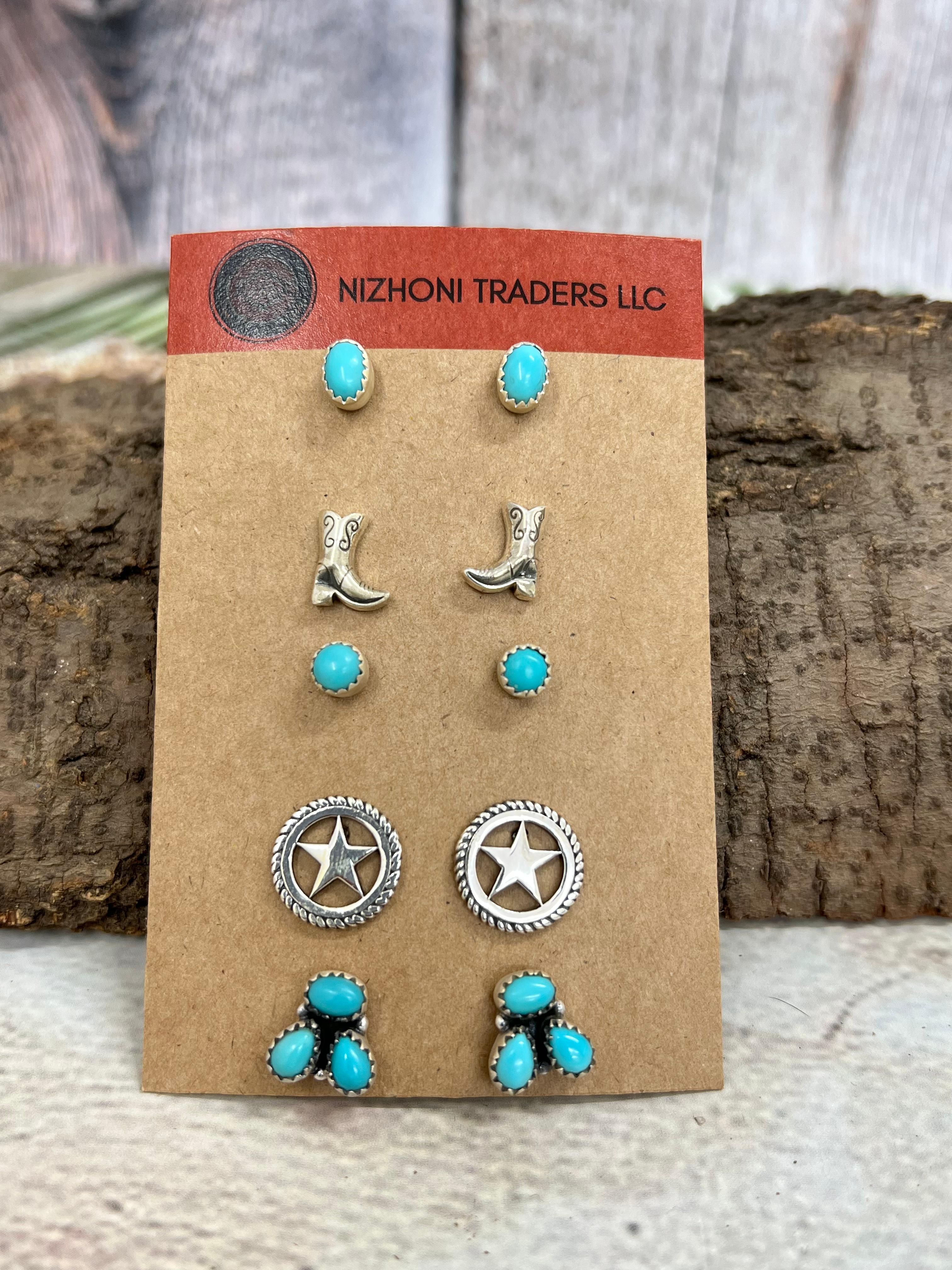 Handmade Sterling Silver with Rodeo Kingman Post Studs with Signed Nizhoni