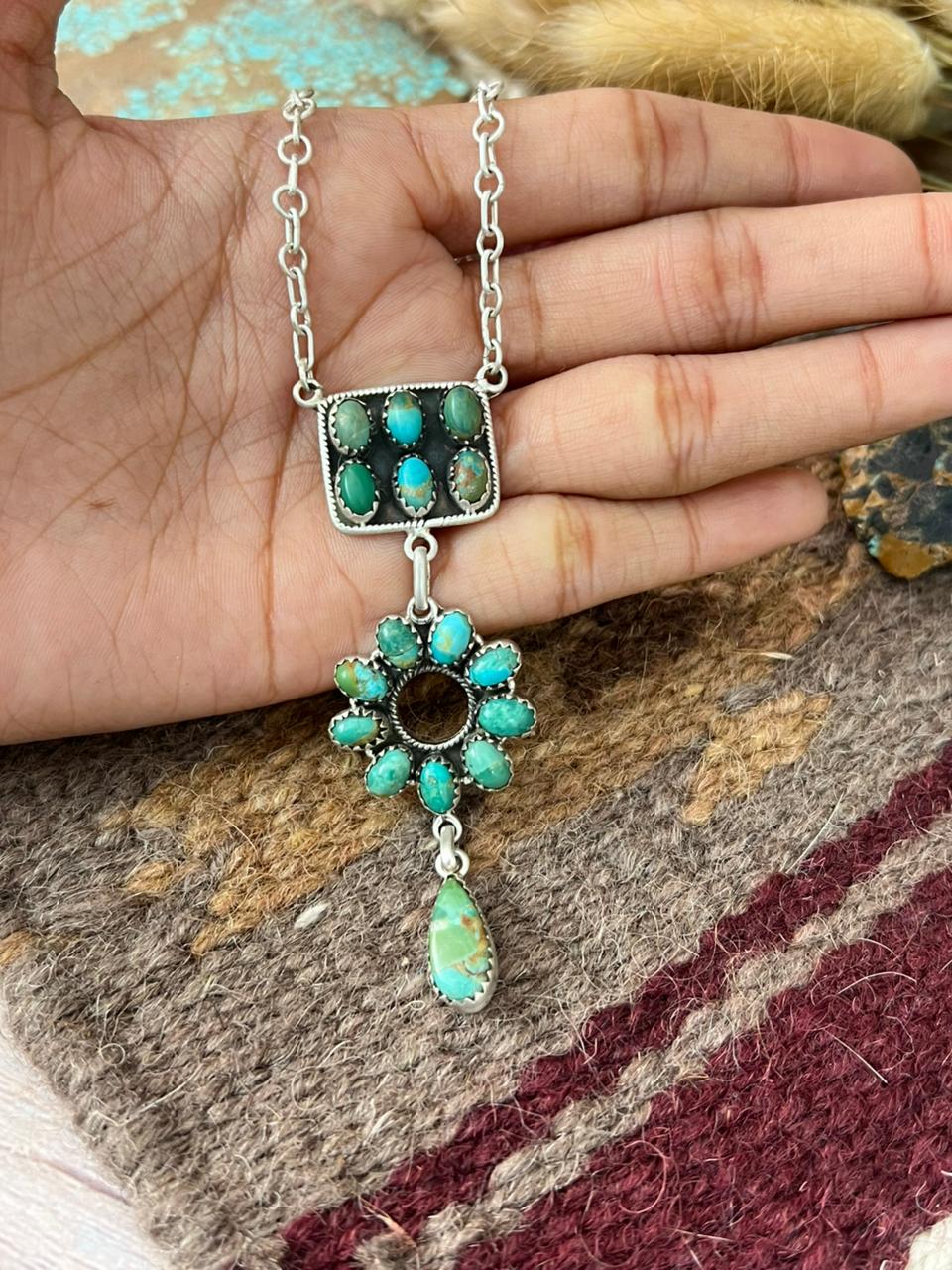 Handmade Sterling Silver Kingman Turquoise Necklace "Signed Nizhoni"