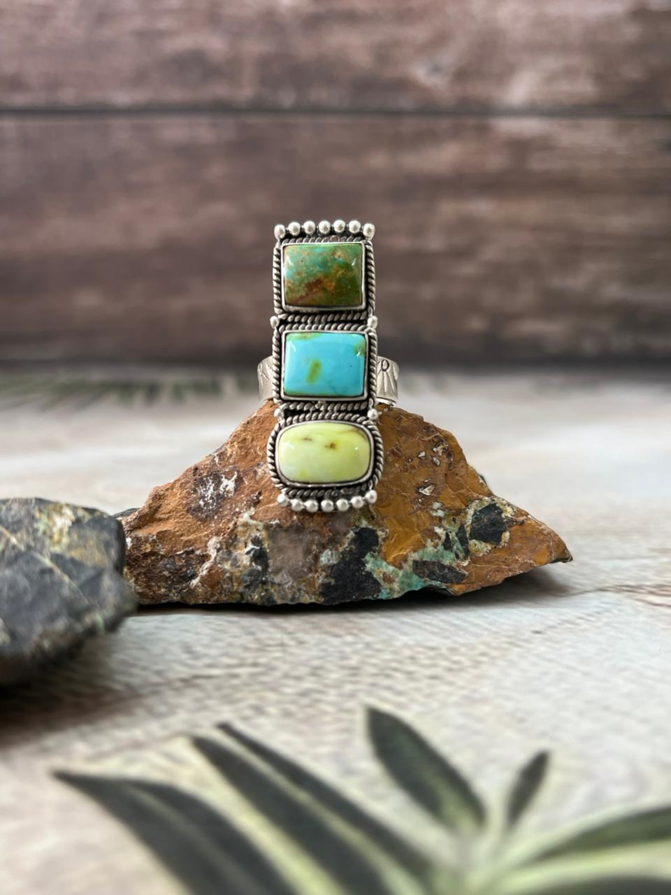 Handmade Sterling Silver Palomino with White Water, Sonoran Adjustable Ring " Signed Nizhoni"