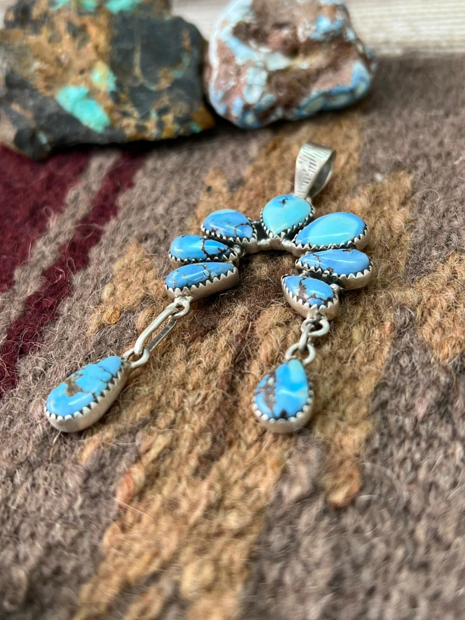 Handmade Sterling Silver Golden Hills Turquoise Naja Pendant "Signed Nizhoni"