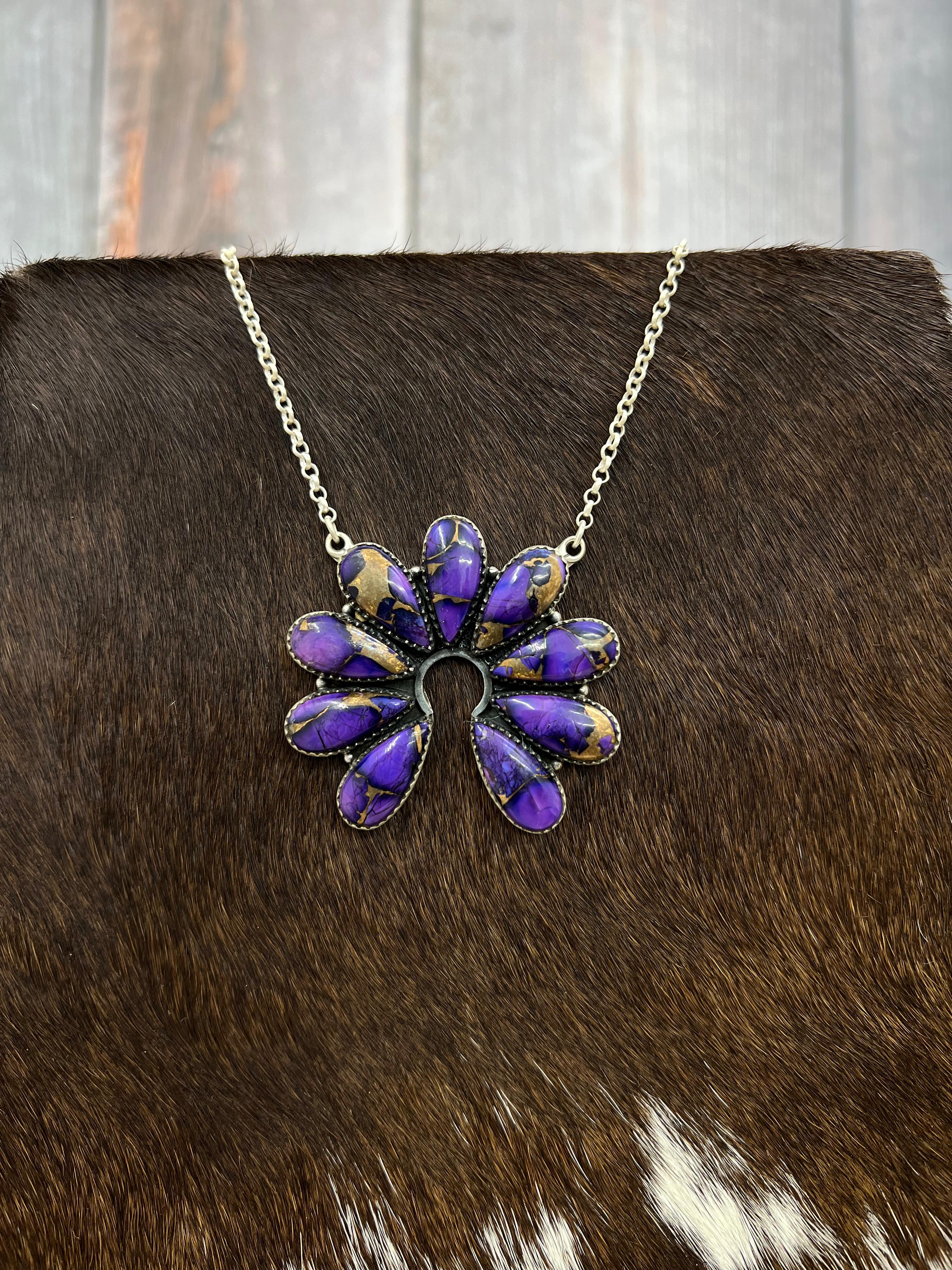 Handmade Sterling Silver Grape Dahlia Naja Necklace with Signed Nizhoni