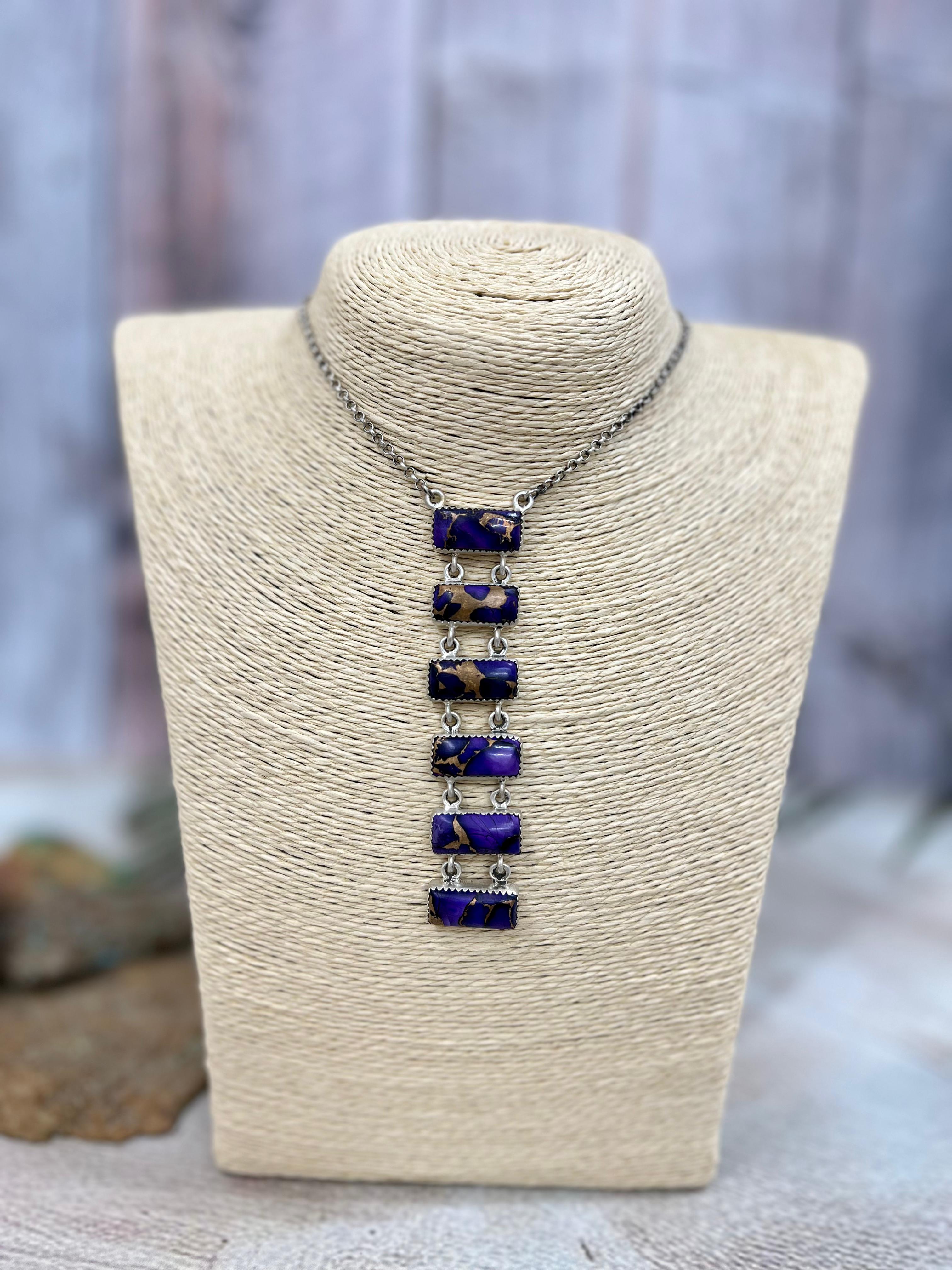 Handmade Sterling Silver Grape Dahlia Necklace with Signed Nizhoni