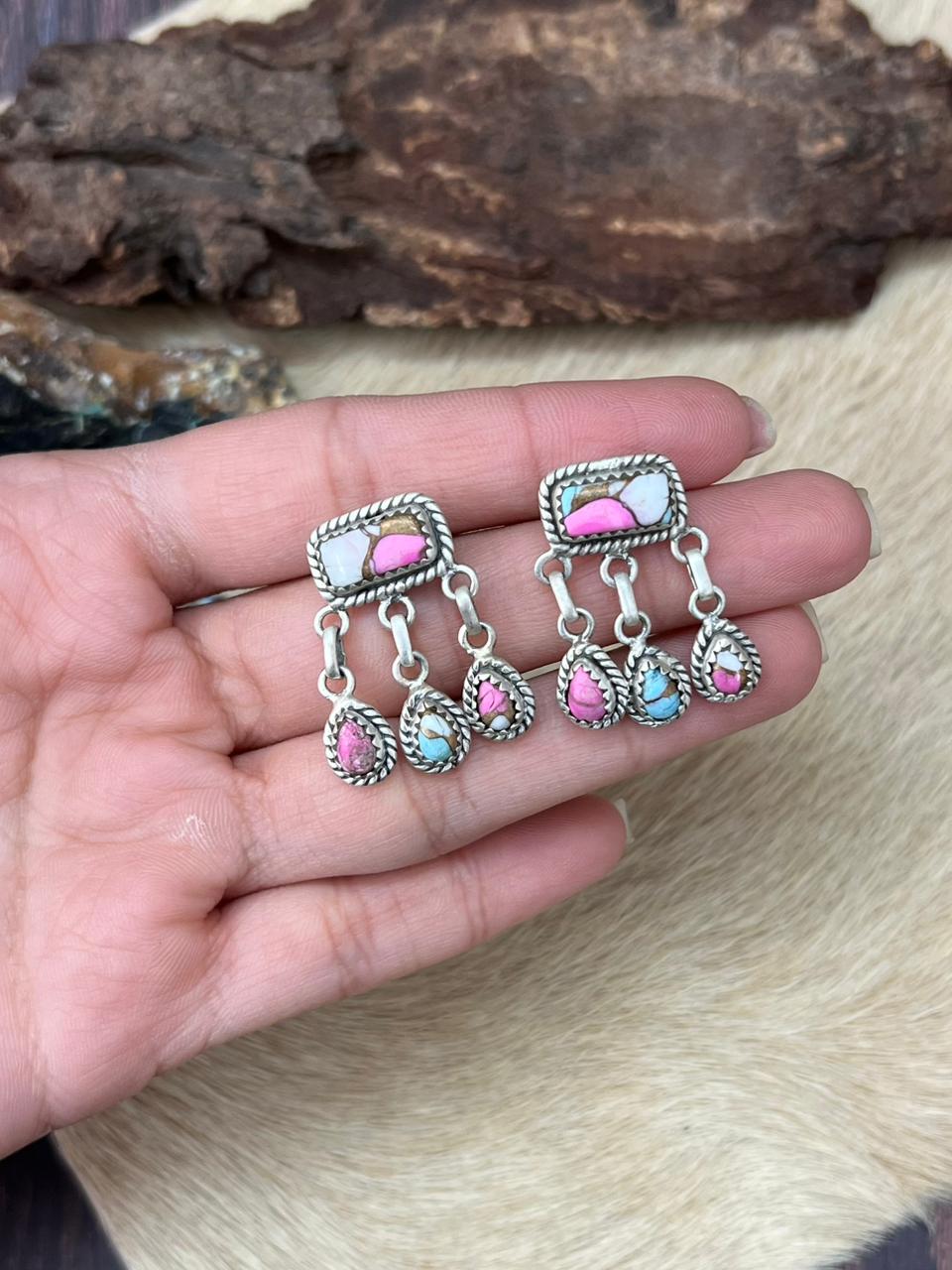 Handmade Sterling Silver Cotton Candy Dangle Earrings "Signed Nizhoni"