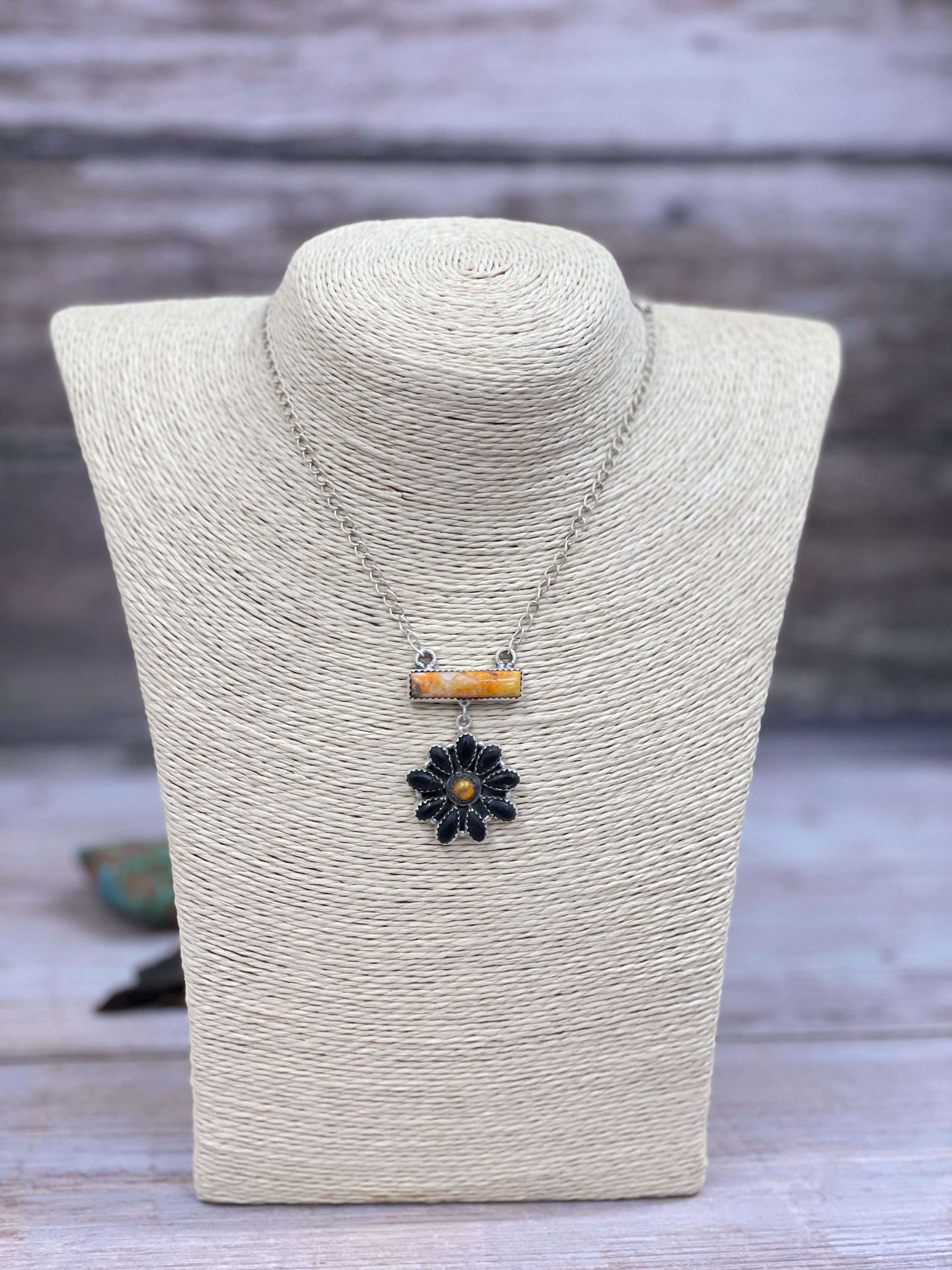 "Halloween Collection" Handmade Sterling Silver Black Onyx, Bumblebee Necklace with Signed Nizhoni