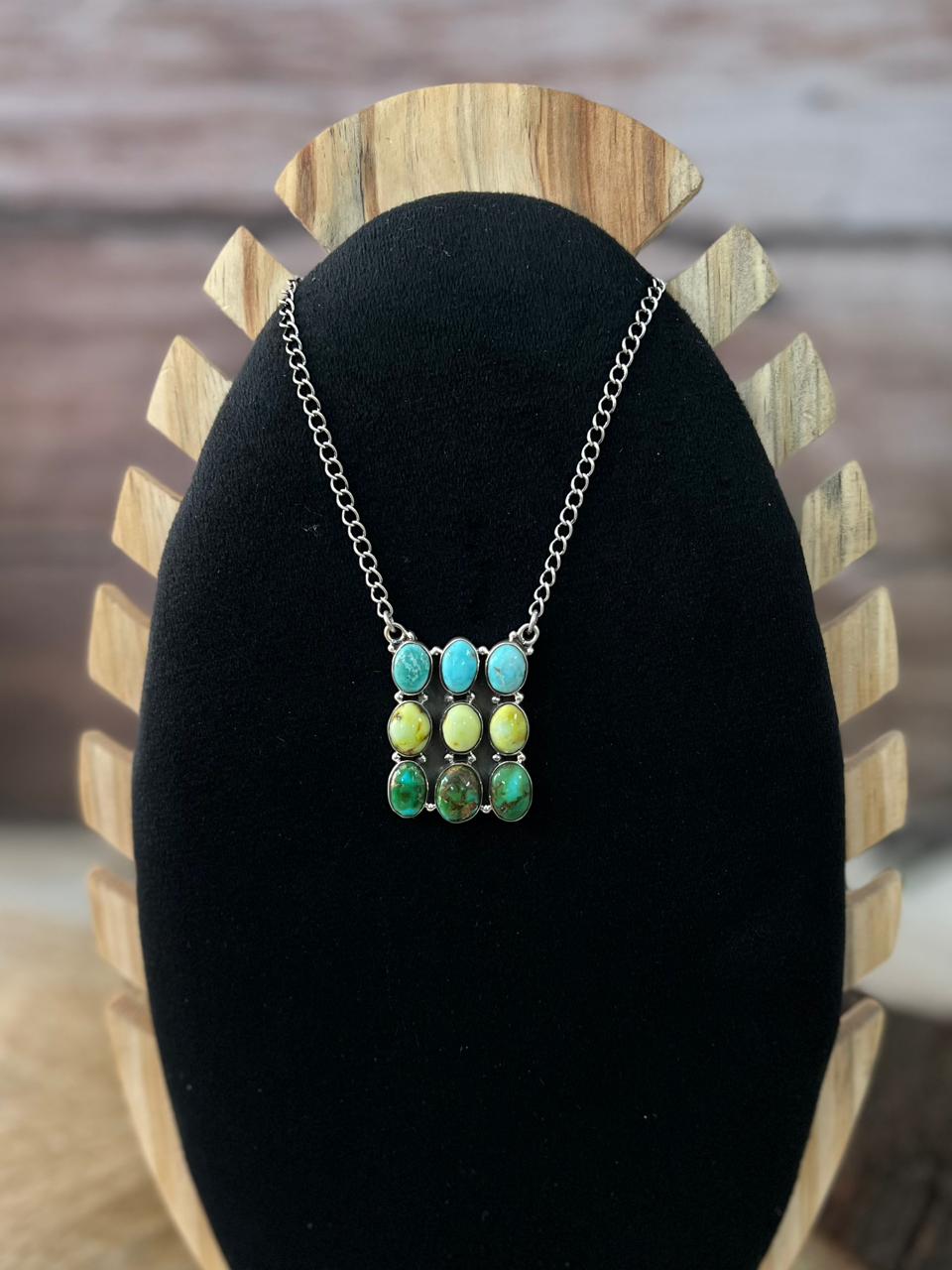 Handmade Sterling Silver Multi Stone Necklace "Signed Nizhoni"