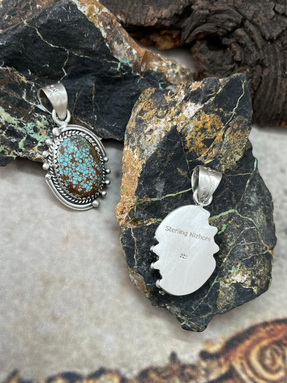 Handmade Sterling Silver Number 8 Turquoise Pendant "Signed Nizhoni"
