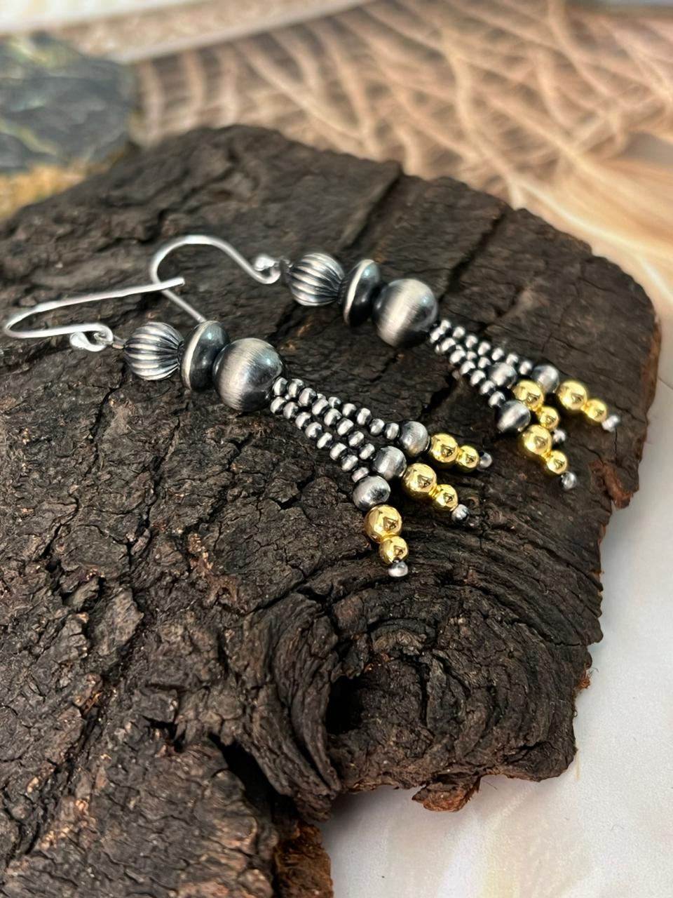Handmade Sterling Silver and Gold Beads Hook Dangle Earrings