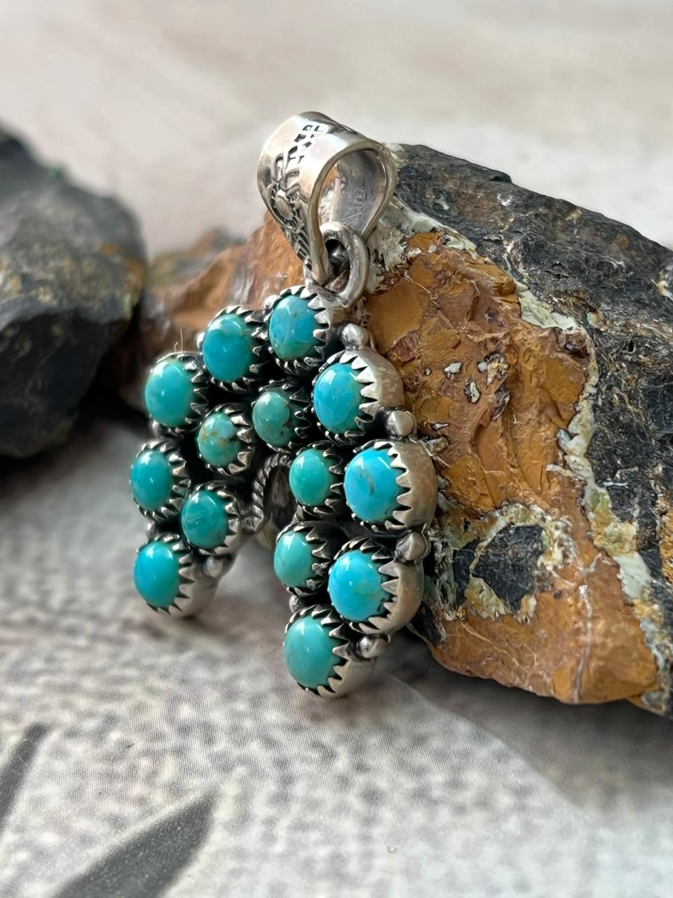 Handmade Sterling Silver Kingman Turquoise Pendant "Signed Nizhoni"