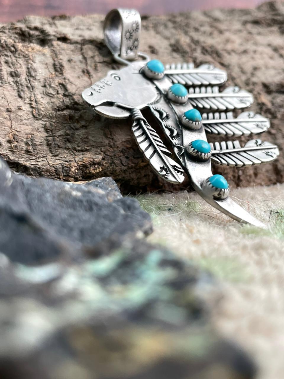 Handmade Sterling Silver Kingman Turquoise Pendant "Signed Nizhoni"