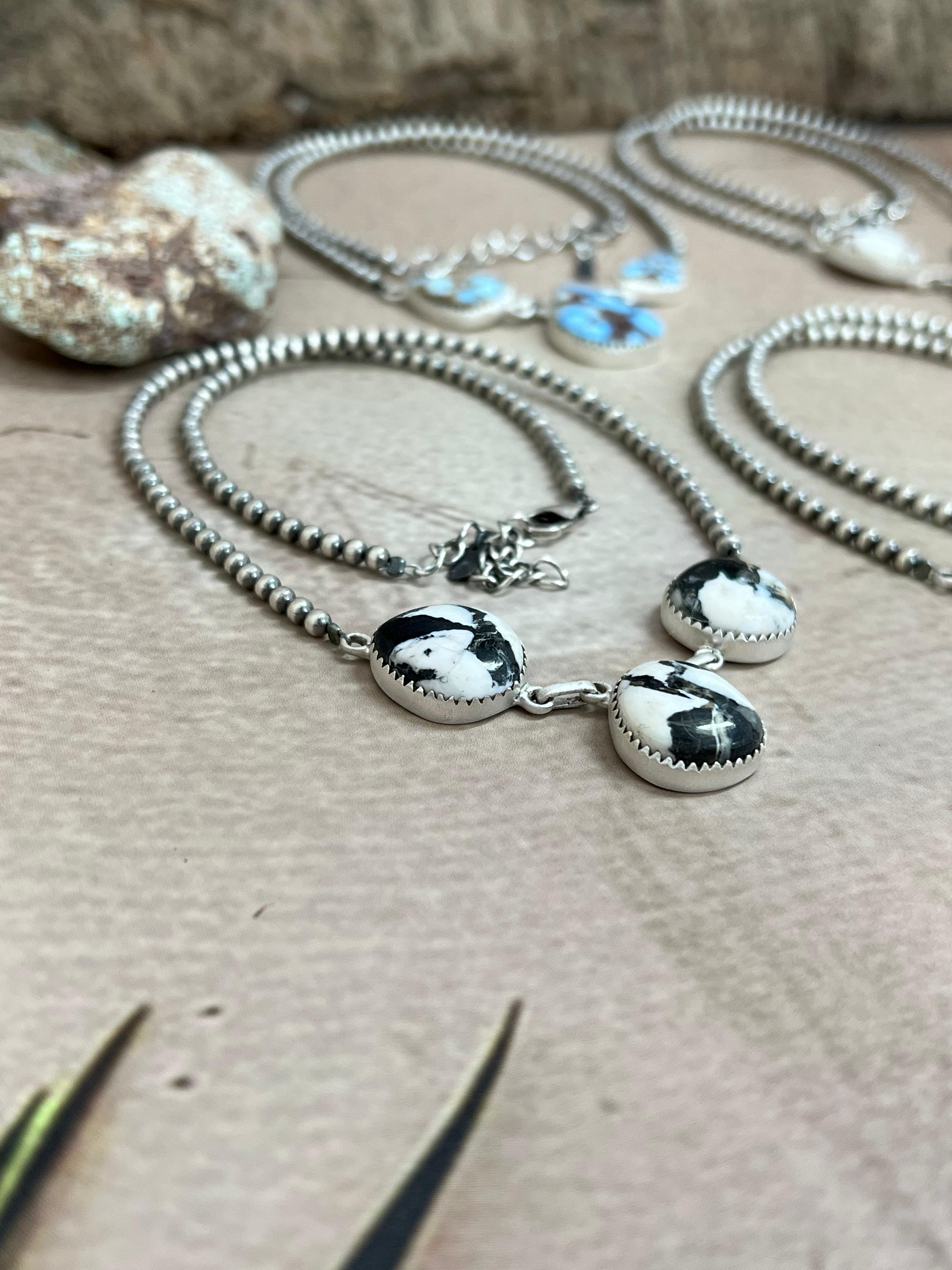 Handmade Sterling Silver Multi Stone Beaded Necklace, Signed Nizhoni