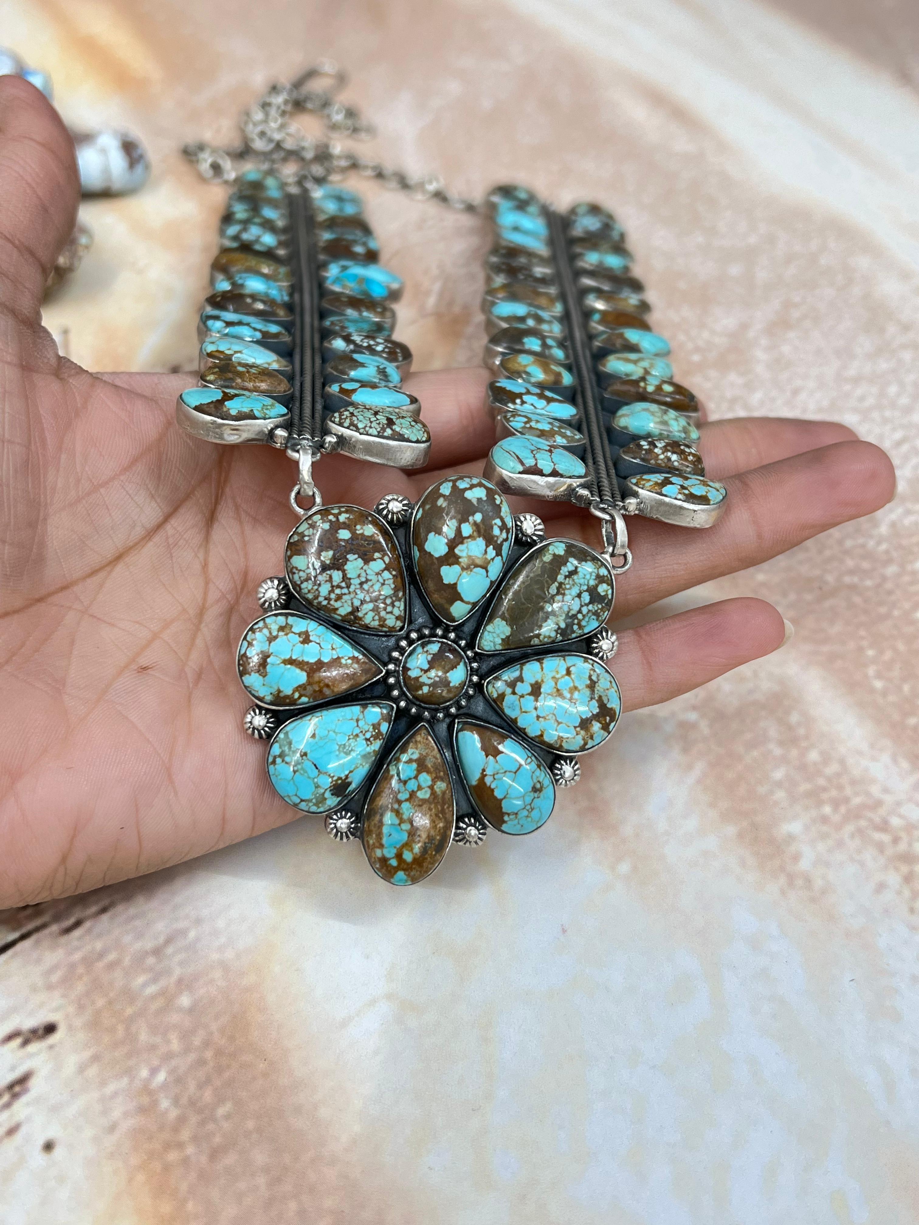 Handmade Sterling Silver Number 8 Turquoise Necklace with Signed Nizhoni