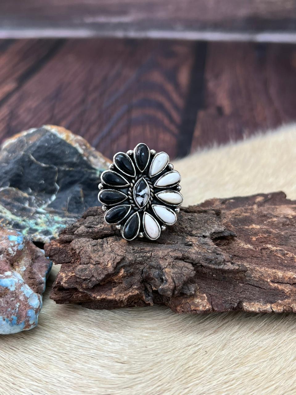 Handmade Sterling Silver White Buffalo Adjustable Ring "Signed Nizhoni"