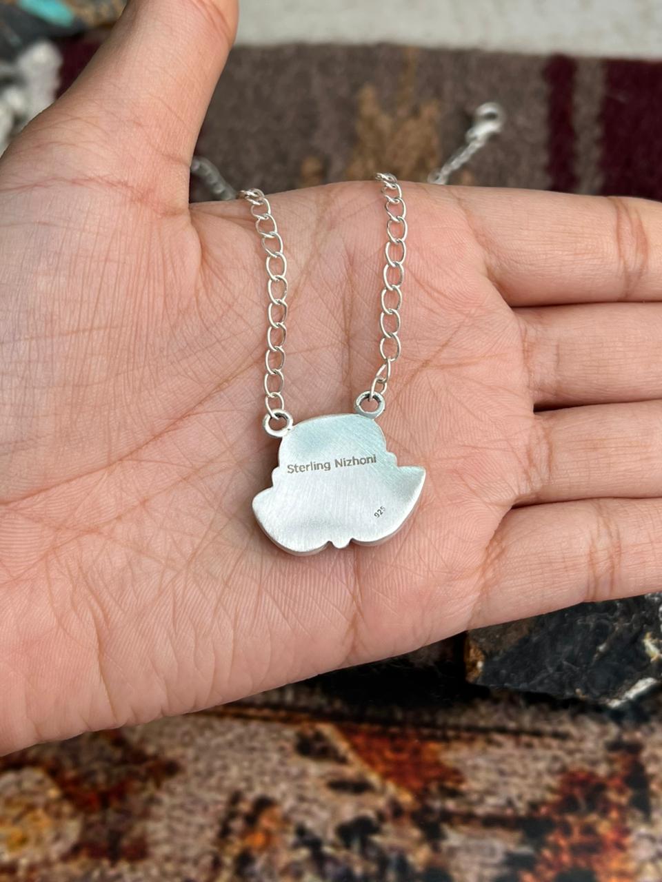 Handmade Sterling Silver Golden Hills Turquoise with Sonoran Mountain Turquoise Necklace "Signed Nizhoni"