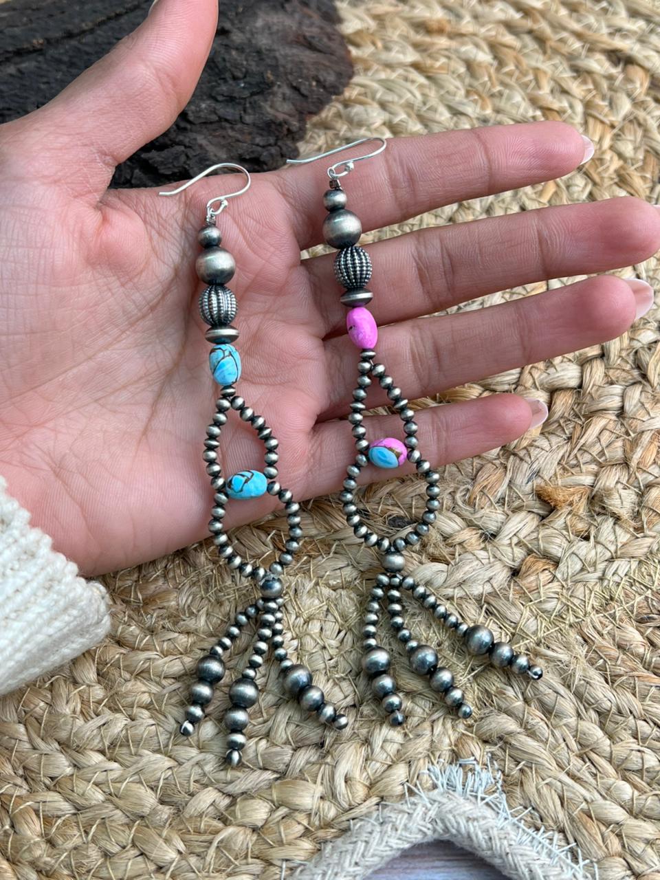 Handmade Sterling Silver Beaded Cotton Candy Hook Dangle Earrings