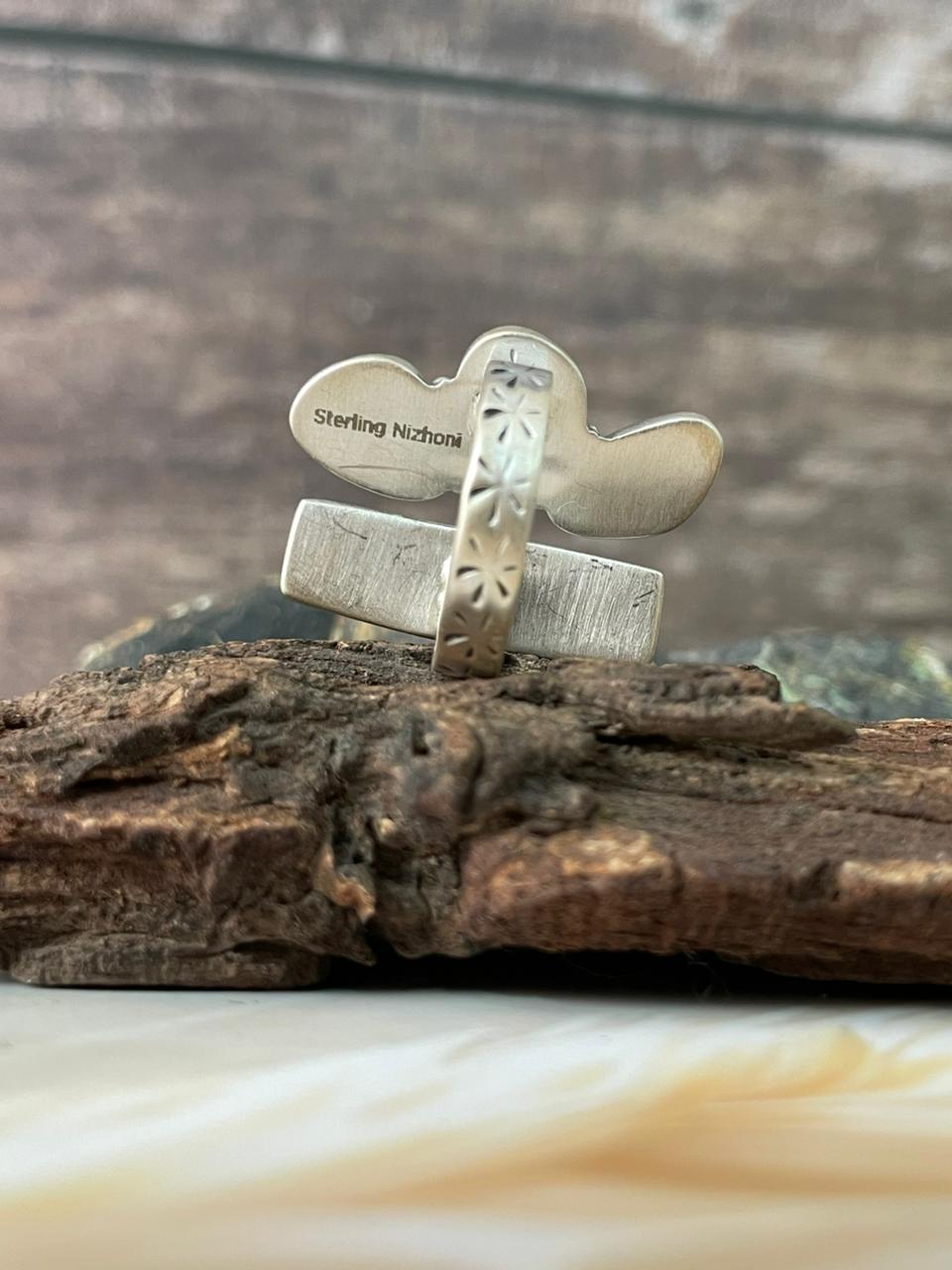 Handmade Sterling Silver Spring Collection: Cotton Candy with Sonoran Mountain Turquoise Adjustable Ring "Signed Nizhoni"