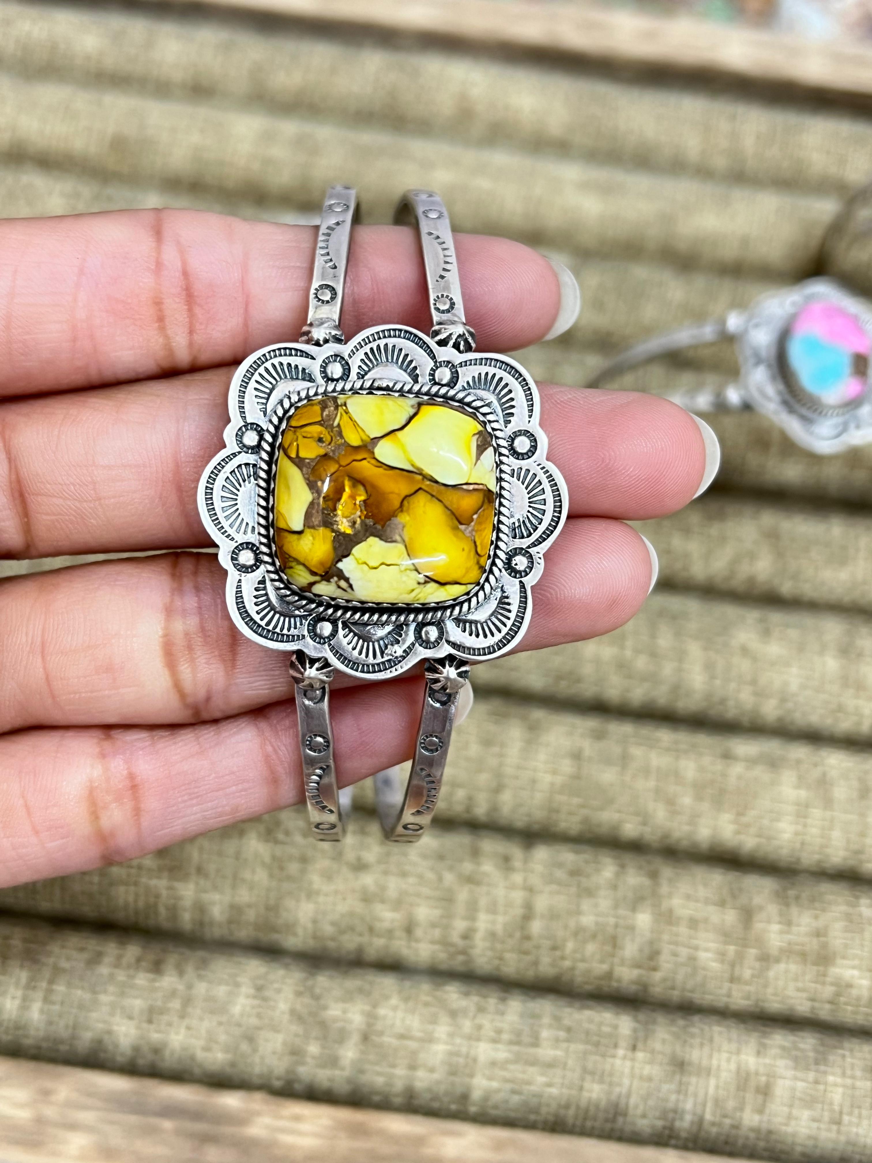 Handmade Sterling Silver Multi Stone Cuff Bracelet, Signed Nizhoni