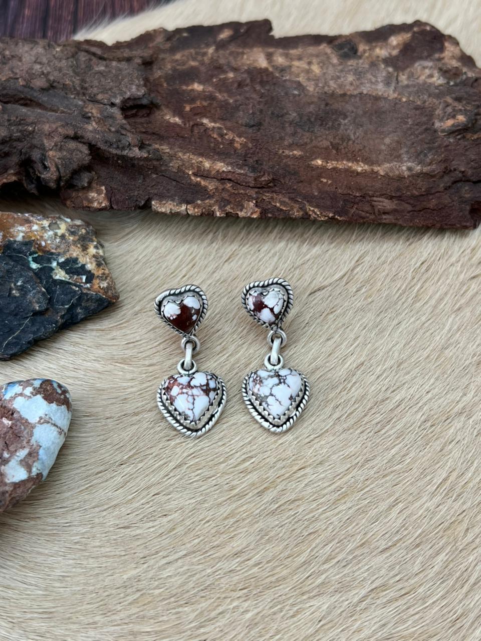 Handmade Sterling Silver Wildhorse Magnesite Dangle Earrings "Signed Nizhoni"