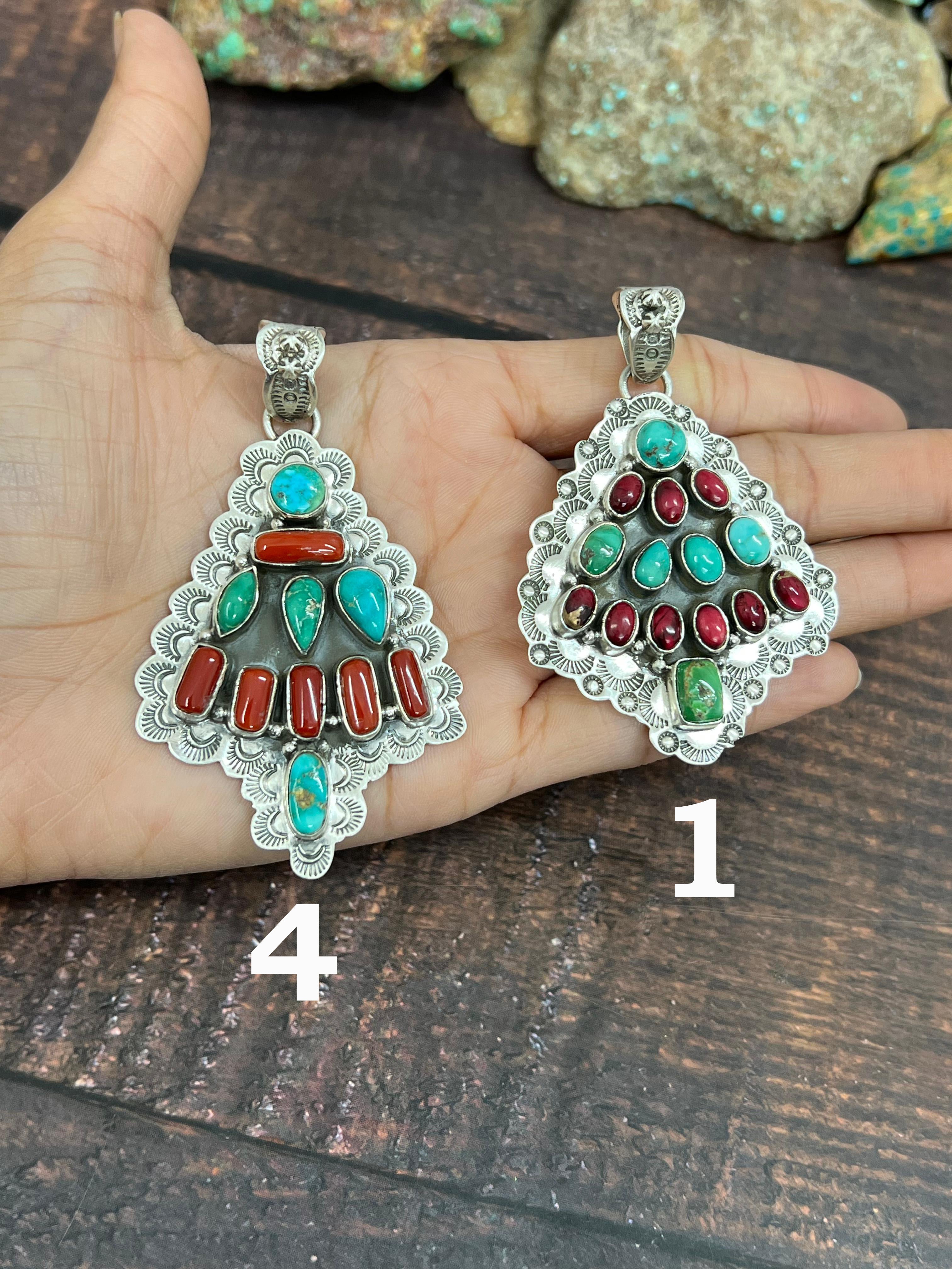 Handmade Sterling Silver Multi Stones Pendant, Signed Nizhoni