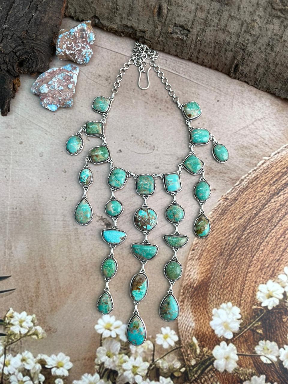 Handmade Sterling Silver Mantis Turquoise Necklace with Signed Nizhoni