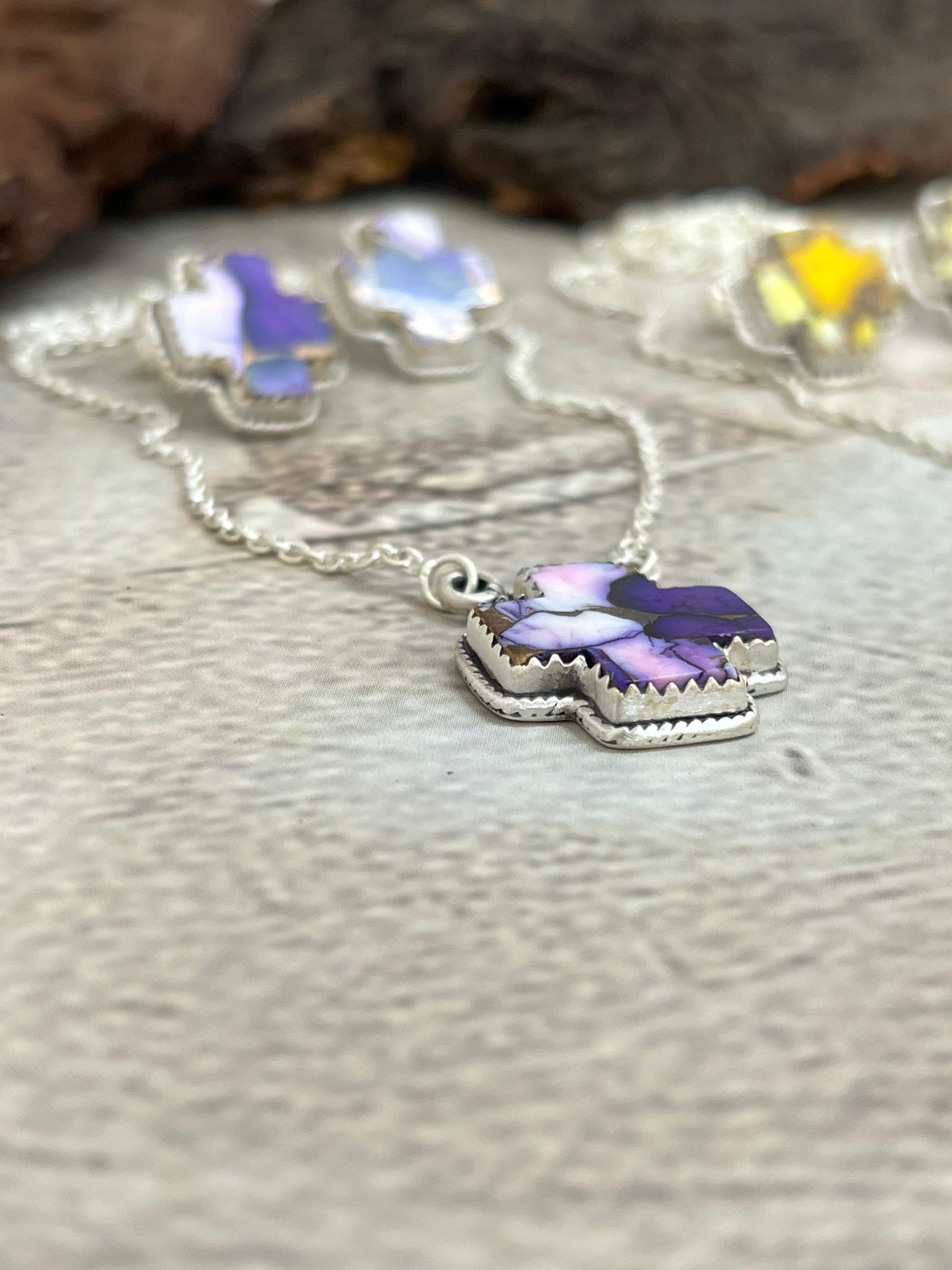 Handmade Sterling Silver Purple Blue Ice Rose Dahlia, Honey Dahlia Necklace Earrings Set, Signed Nizhoni (1)