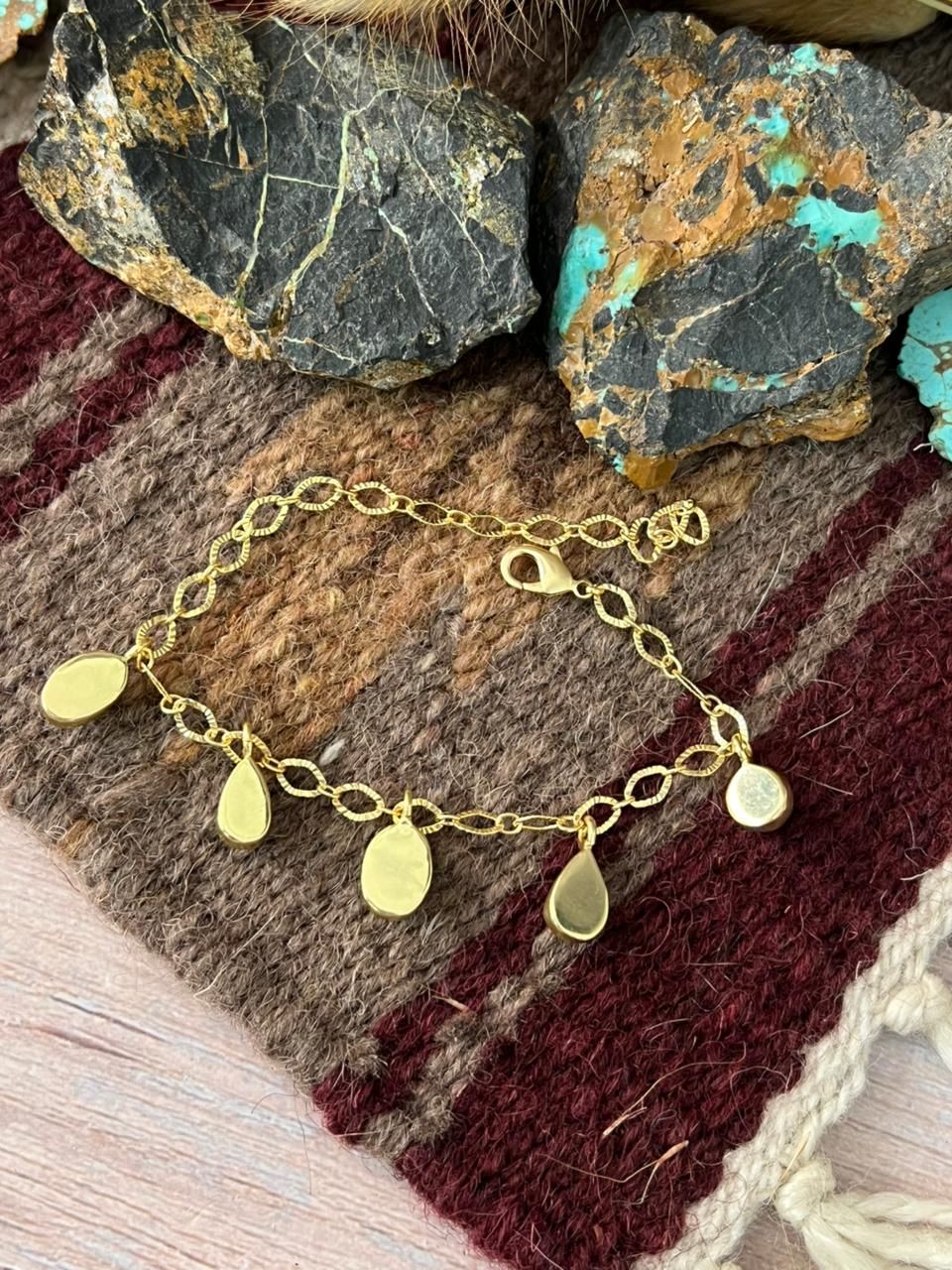 “The Golden Collection” Handmade Natural Gold-Plated Golden Hills Turquoise Bracelet