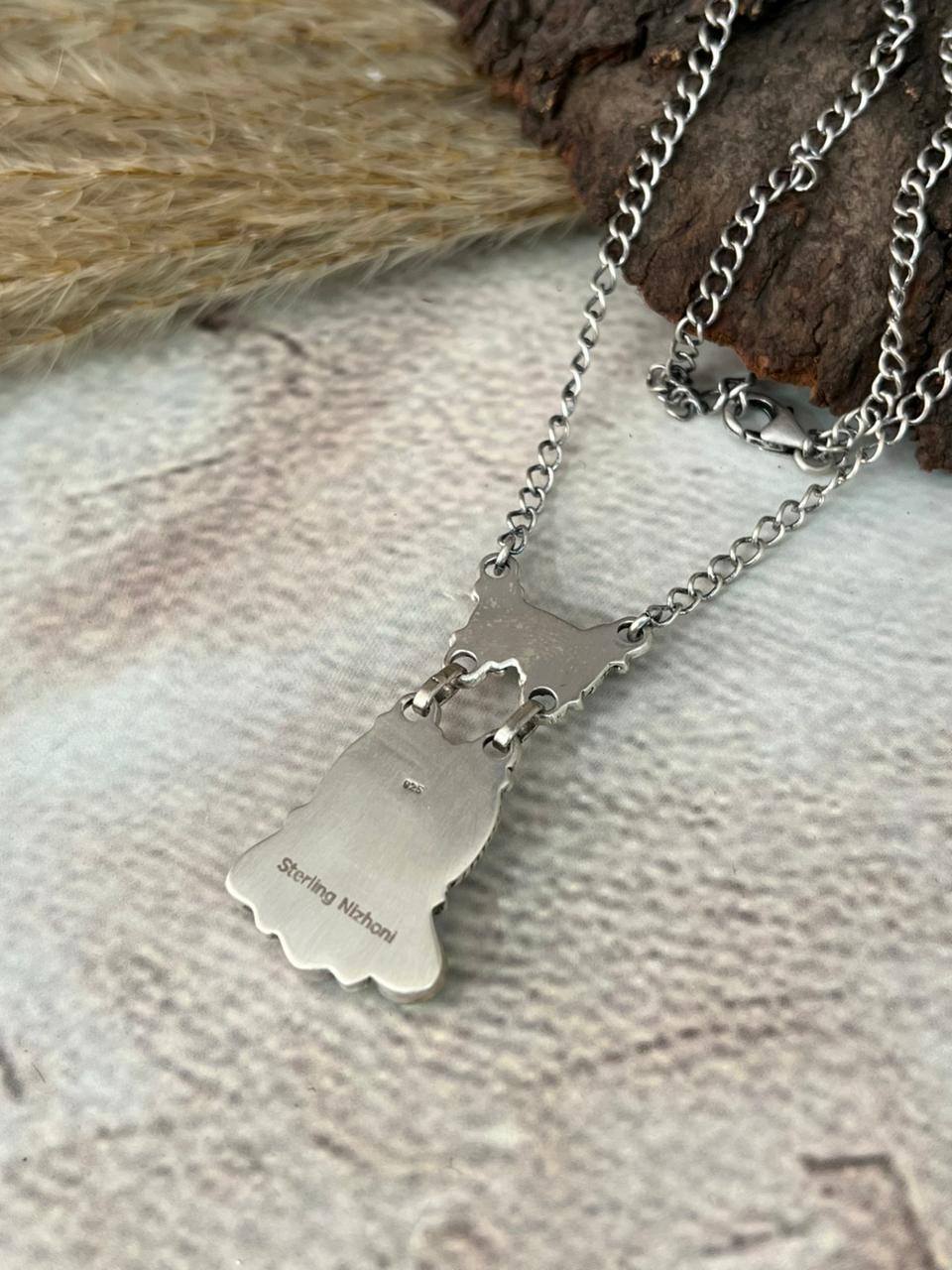 Handmade Sterling Silver Santa Maria Turquoise Necklace "Signed Nizhoni"