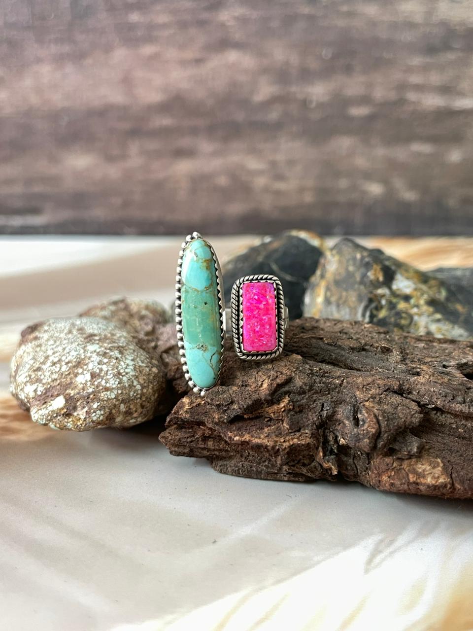 Handmade Sterling Silver Spring Collection: Kingman with Hot Pink Adjustable Ring "Signed Nizhoni"