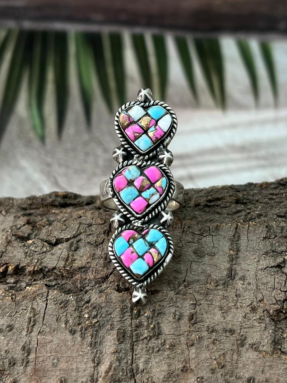 Handmade Sterling Silver Cotton Candy Heart Shape Adjustable Ring "Signed Nizhoni"