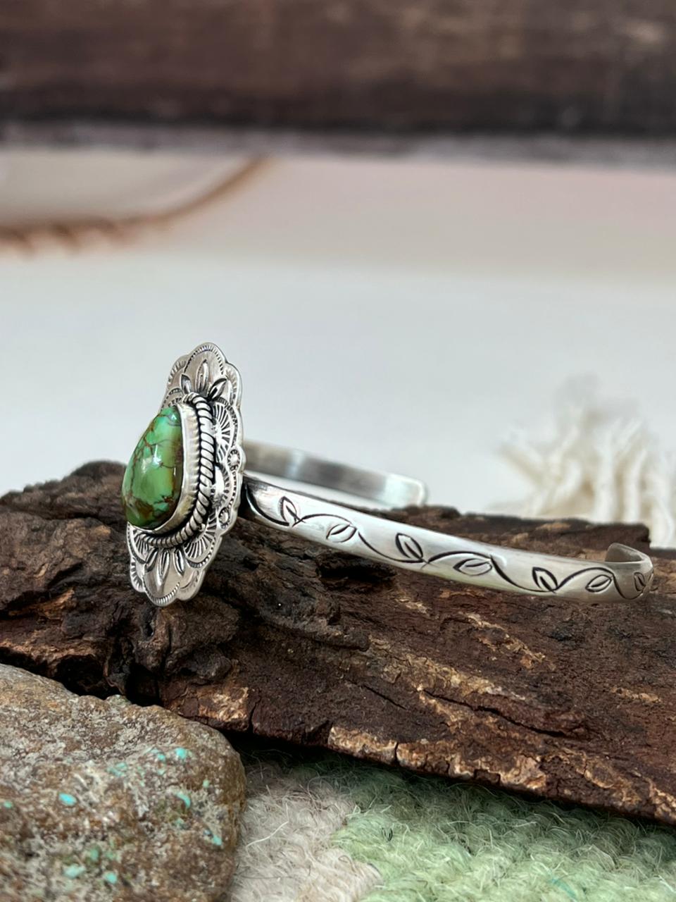 Handmade Sterling Silver Sonoran Mountain Turquoise Cuff Bracelet "Signed Nizhoni"