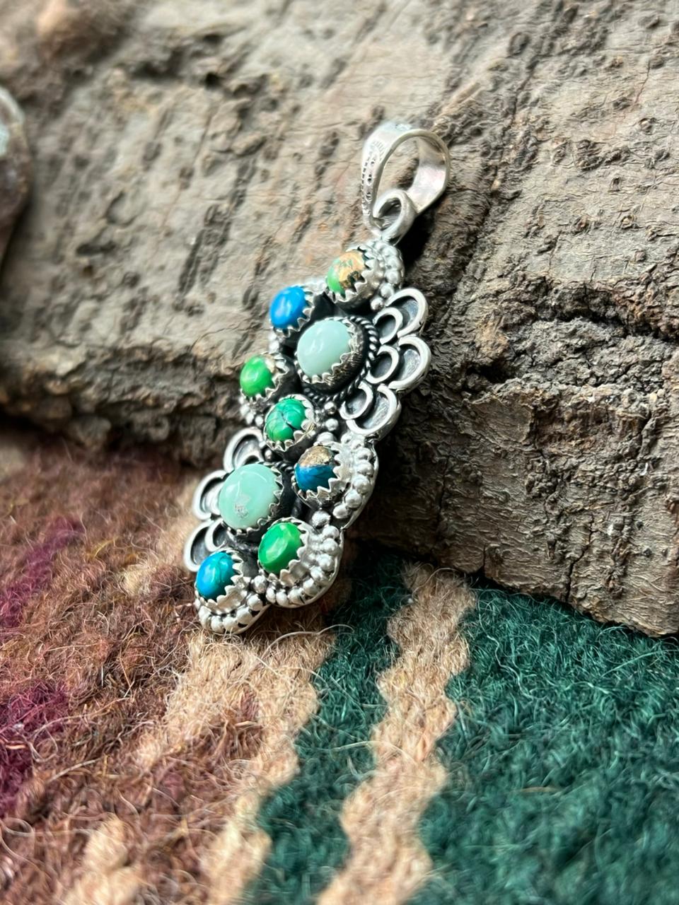 Handmade Sterling Silver Paloma with Peacock Dahlia Pendant "Signed Nizhoni"