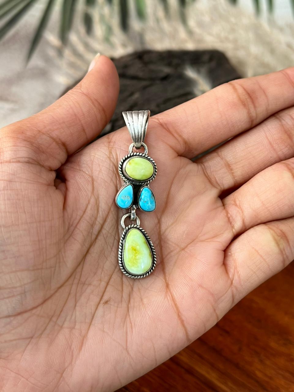 Handmade Sterling Silver Sierra Bella with Palomino Turquoise Collection: Pendant "Signed Nizhoni"
