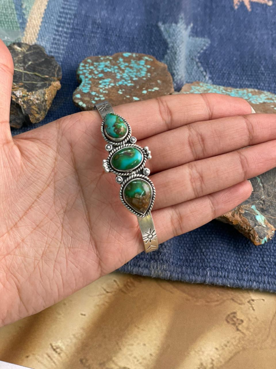 Handmade Sterling Silver Sonoran Mountain Turquoise Cuff Bracelet "Signed Nizhoni"