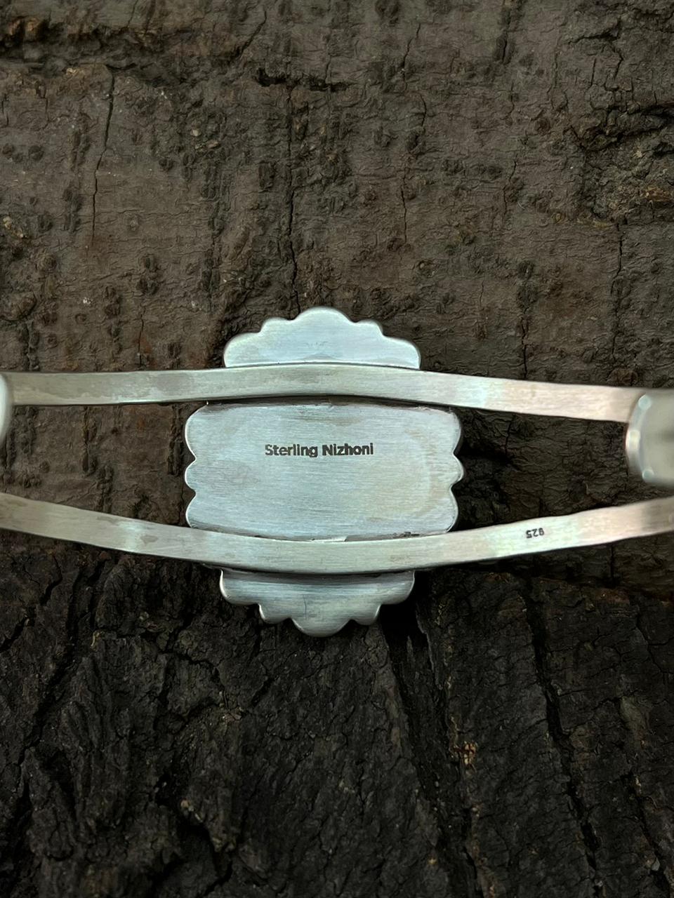 Handmade Sterling Silver Blackjack Turquoise Cuff Bracelet "Signed Nizhoni"
