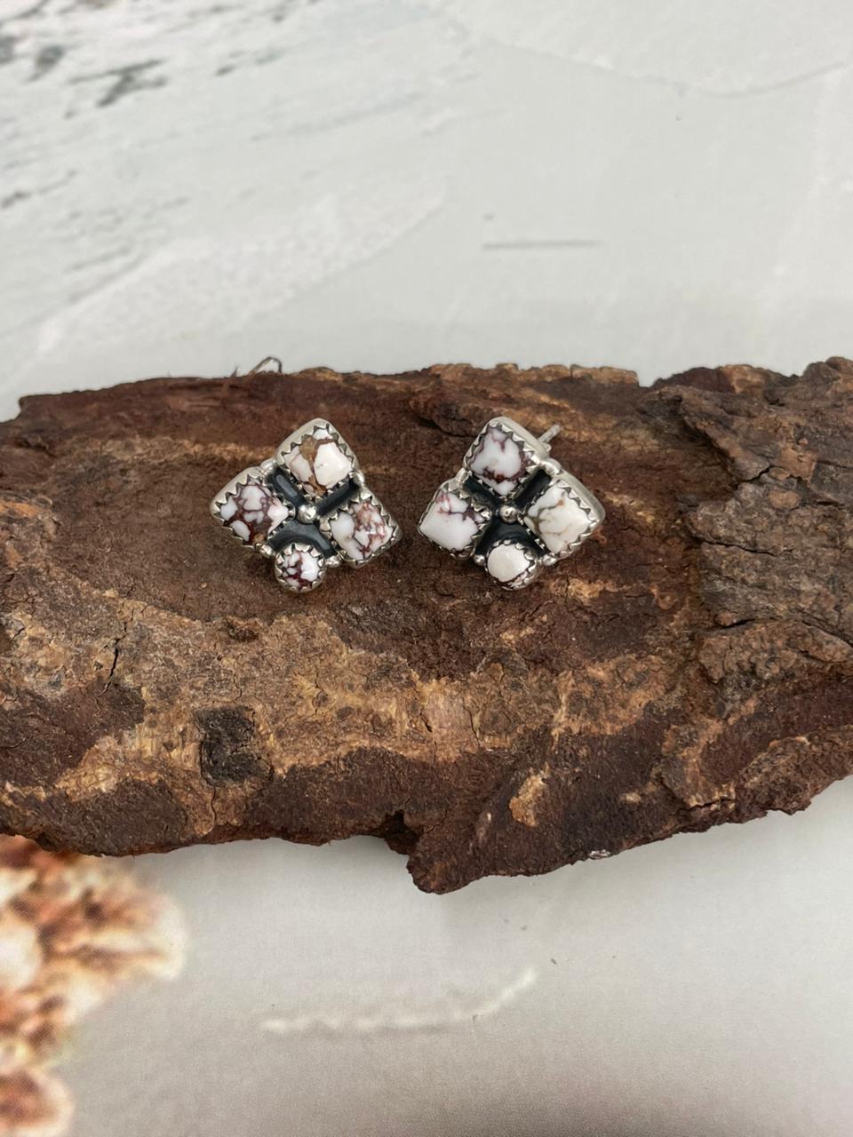 Handmade Sterling Silver Wildhorse Magnesite Post Studs Earrings "Signed Nizhoni"