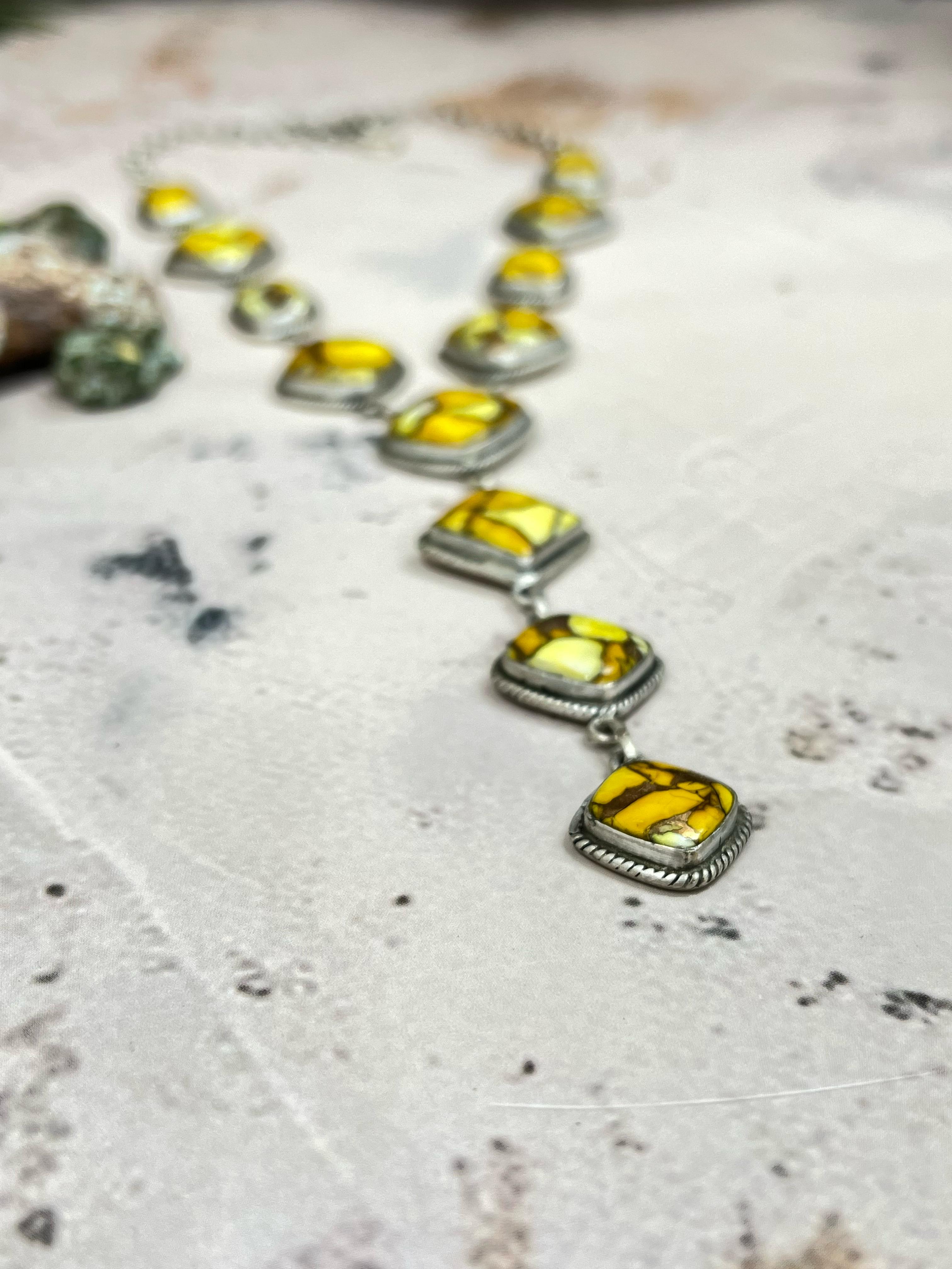 Handmade Sterling Silver Honey Dahlia Necklace with Signed Nizhoni