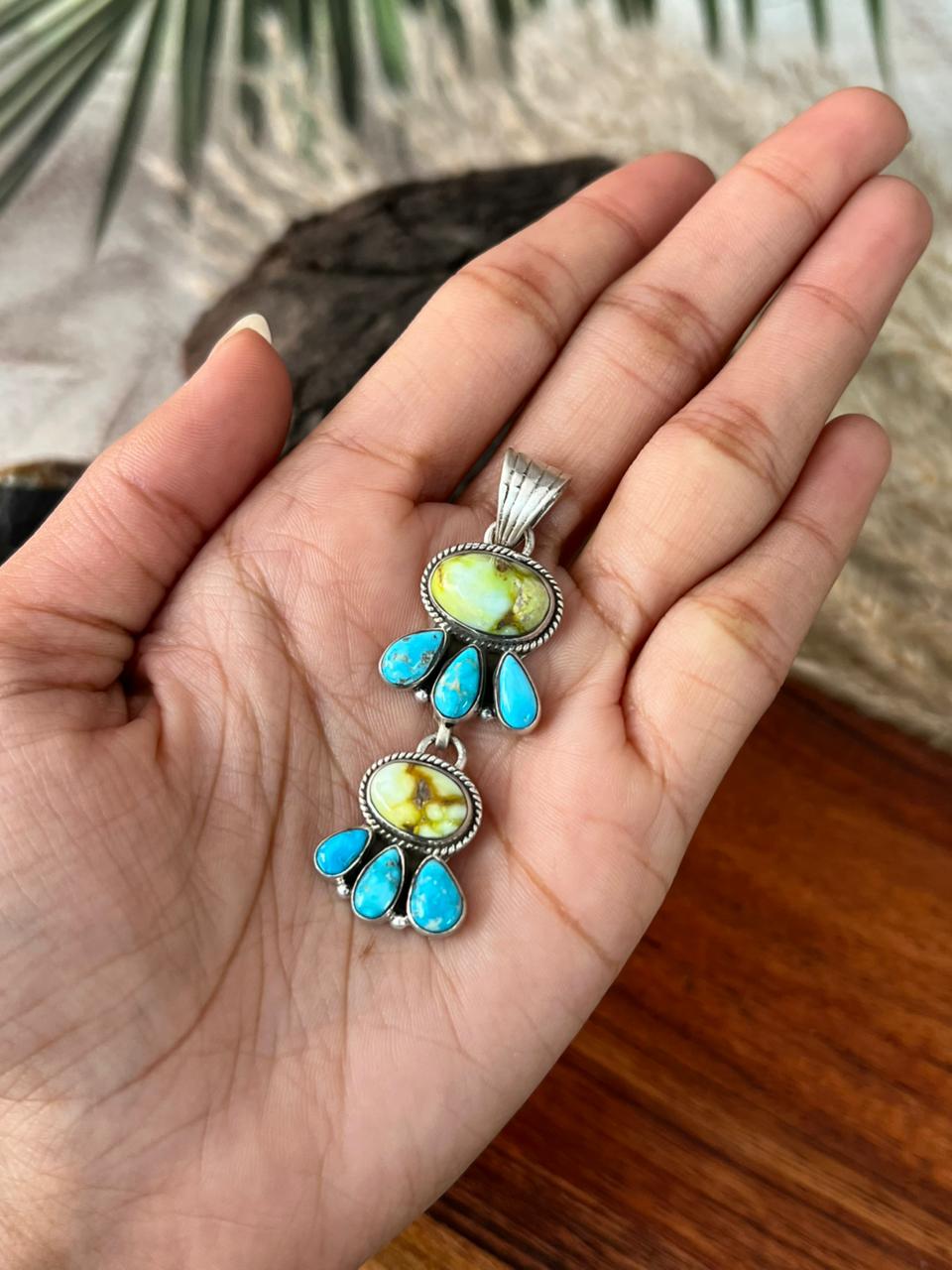 Handmade Sterling Silver Sierra Bella with Palomino Turquoise Collection: Pendant "Signed Nizhoni"