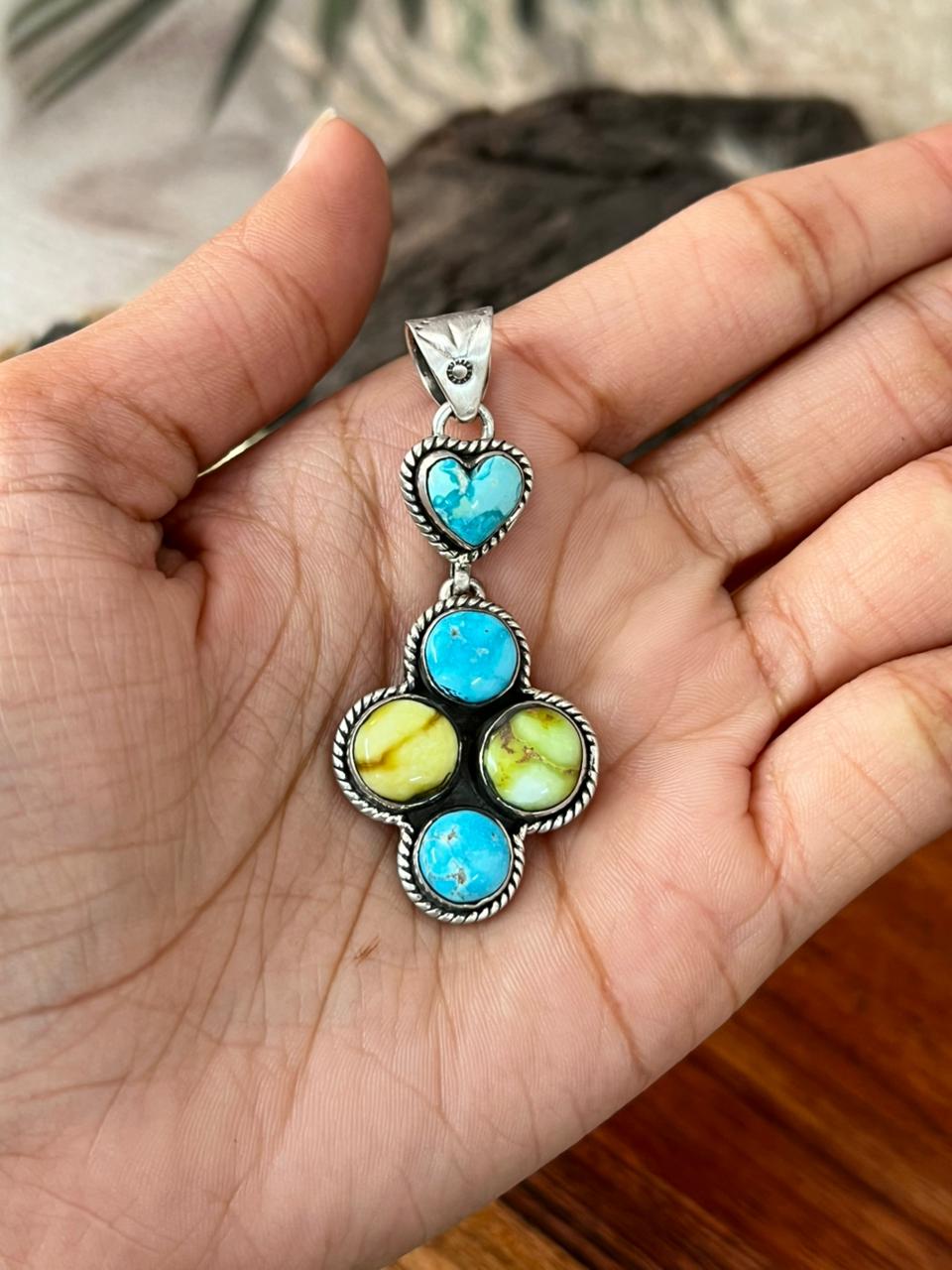 Handmade Sterling Silver Sierra Bella with Palomino Turquoise Collection: Pendant "Signed Nizhoni"