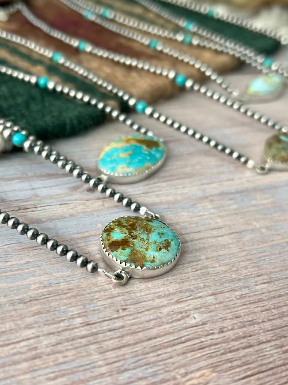 Handmade Sterling Silver Royston Ribbon Turquoise Beaded Necklace "Signed Nizhoni"