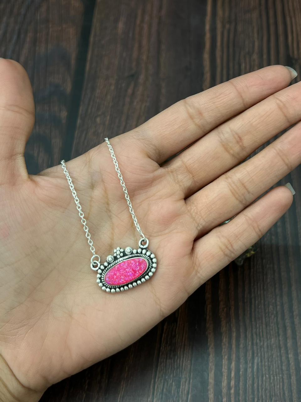 Handmade Sterling Silver Hot Pink Necklace "Signed Nizhoni"
