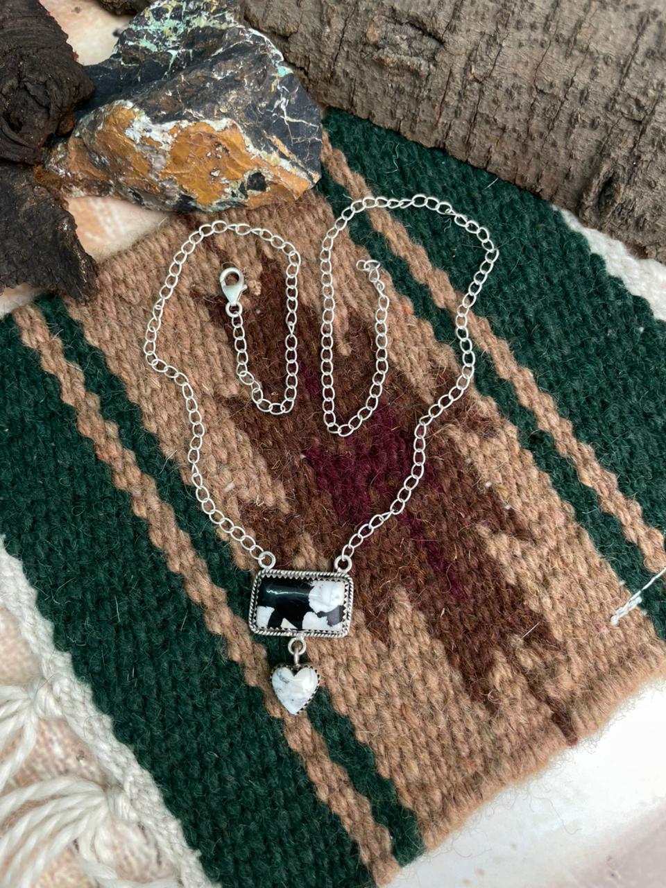 Handmade Sterling Silver White Buffalo Necklace "Signed Nizhoni"