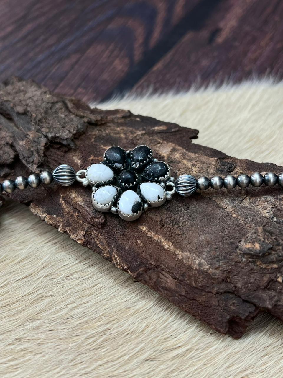 Handmade Sterling Silver White Buffalo Chain Bracelet "Signed Nizhoni"