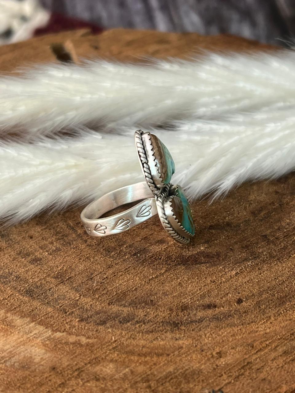 Handmade Sterling Silver Royston Ribbon Turquoise Adjustable Ring "Signed Nizhoni"