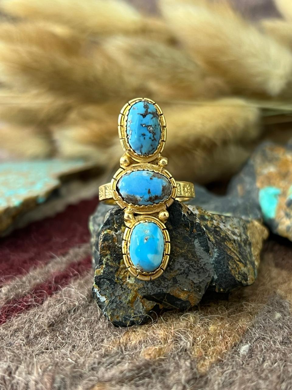 “The Golden Collection” Natural Golden Hills Turquoise Adjustable Ring