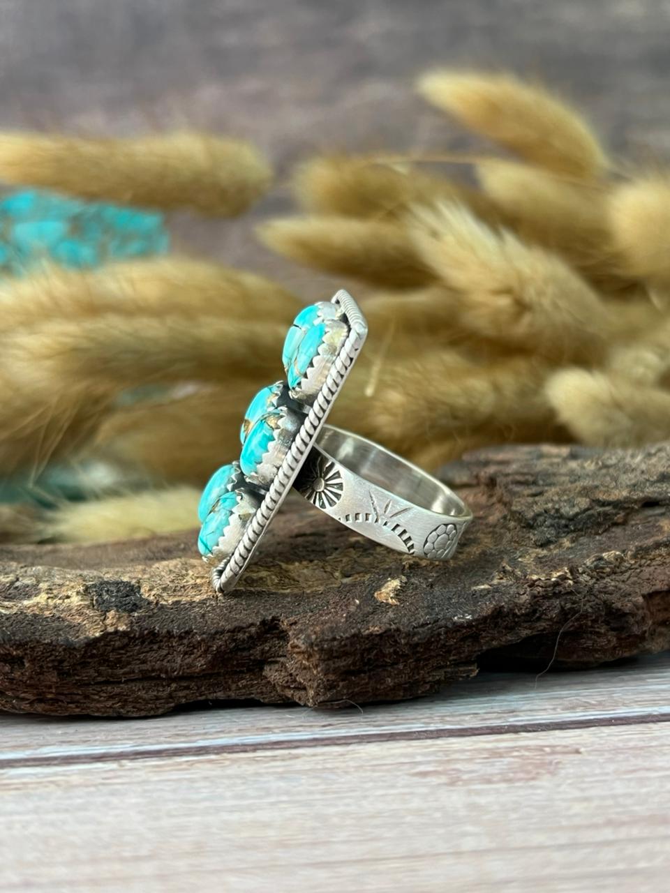 Handmade Sterling Silver Mint Dahlia Collection: Adjustable Bar Ring "Signed Nizhoni"