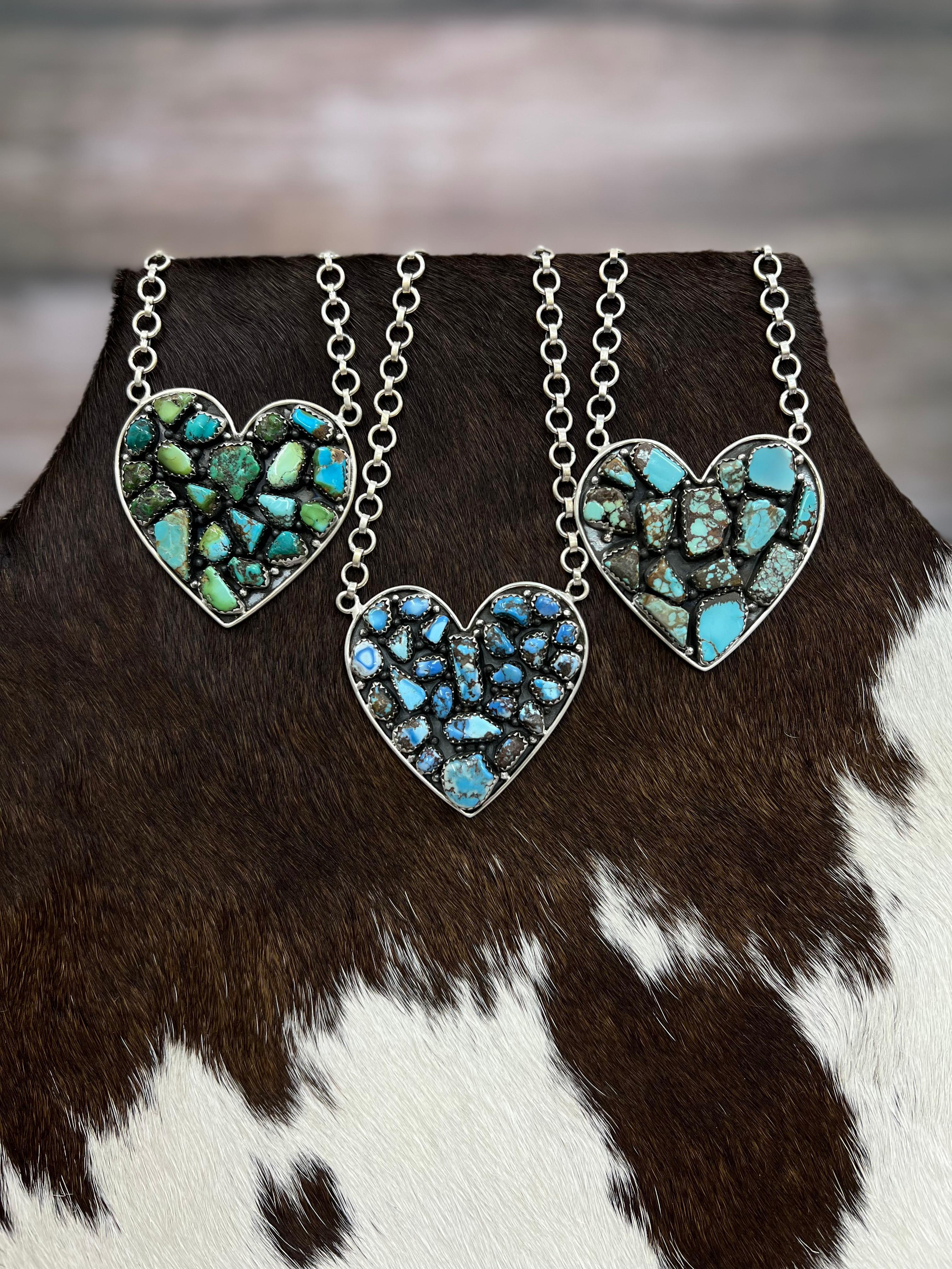 Handmade Sterling Silver Multi Stone Heart Necklace with Signed Nizhoni